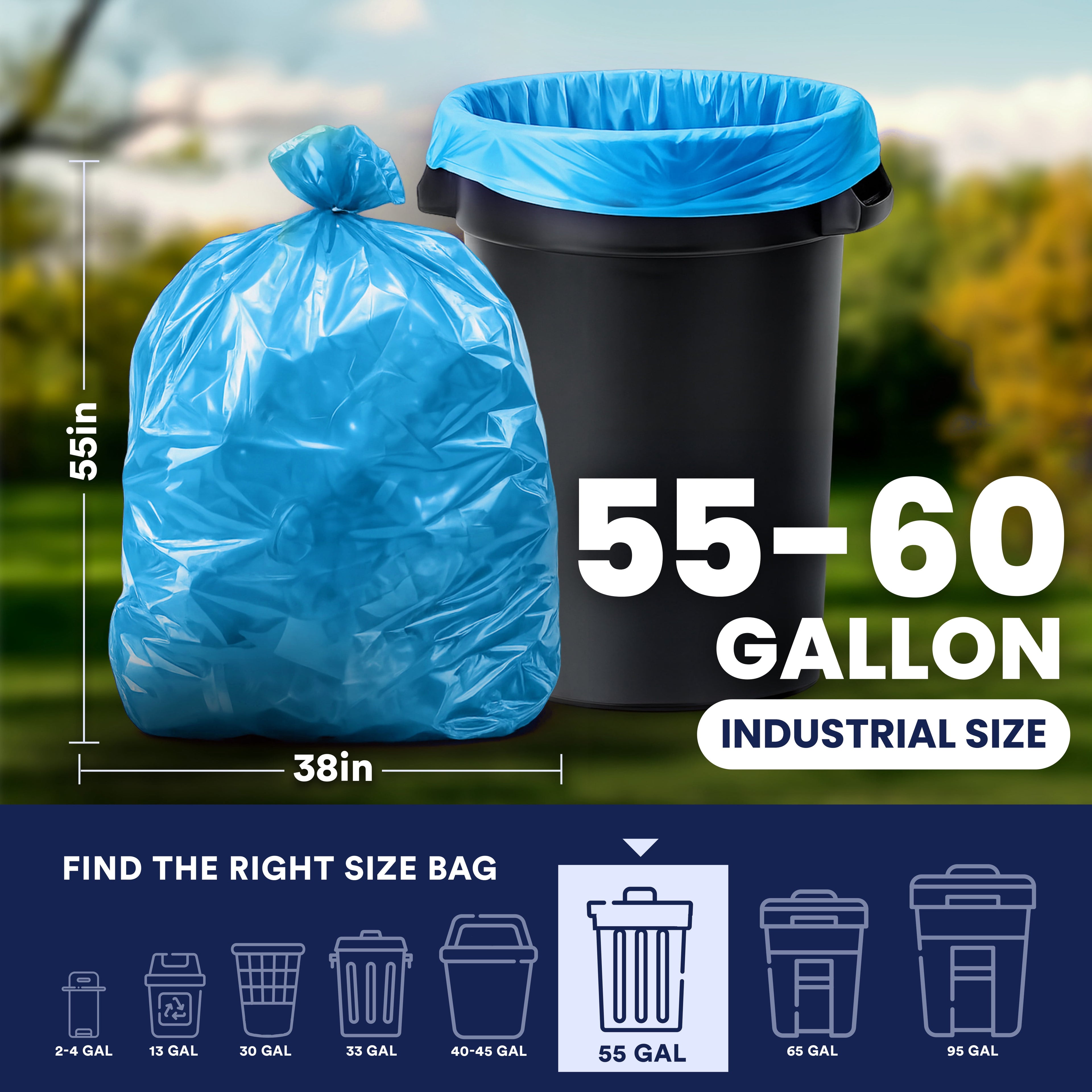 Plasticplace 55-60 Gallon Blue Recycling Trash Bags - 1.2 Mil, 38"x55" Garbage Can Liners, 100 Count