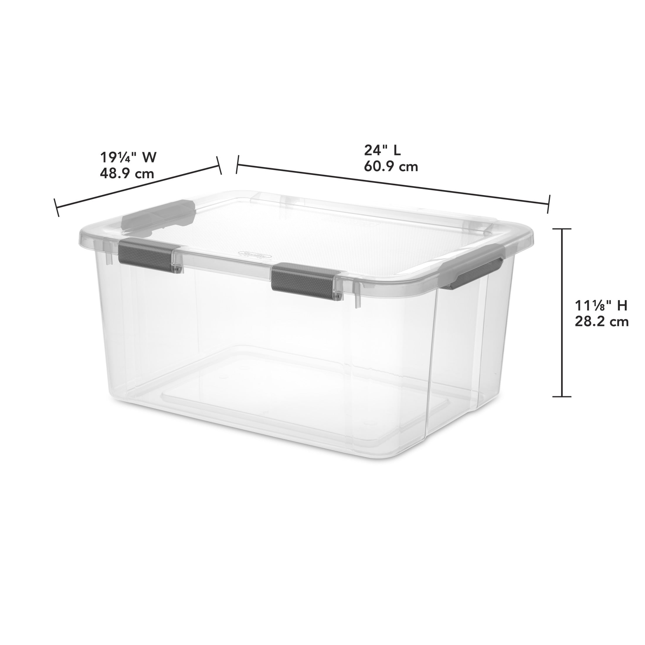 Sterilite 60 Quart HingeLID Clear Storage Bin with Latch Lid and Comfort Grip - Dark Gray, 6 Pack