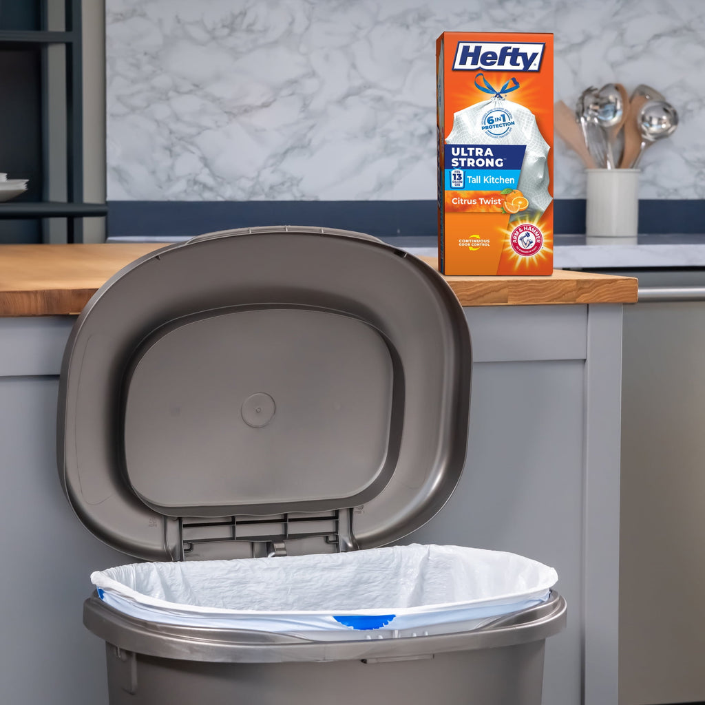 Hefty Ultra Strong 13 Gallon Trash Bags - Tall Kitchen Trash Bags, White, Citrus Twist Scent, 40 Bags