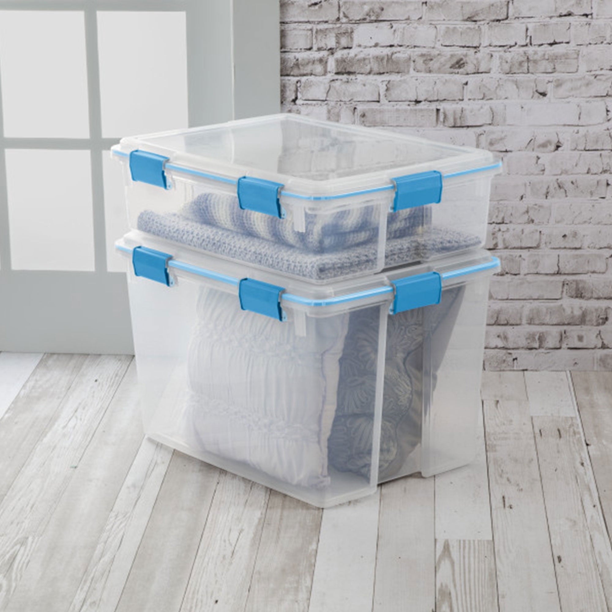 Sterilite 4-Pack Gasket Box - Clear Plastic Home Storage Organizer Bins with Lids, 37 Qt