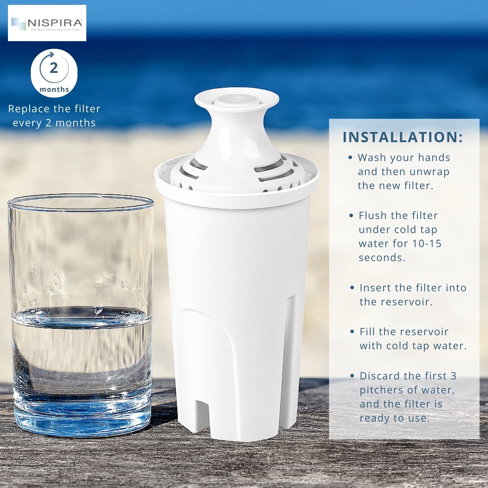 Nispira OB03 Water Filter Replacement for Brita Water Pitchers and Dispensers - Classic 35557, Mavea 107007, 6 Packs