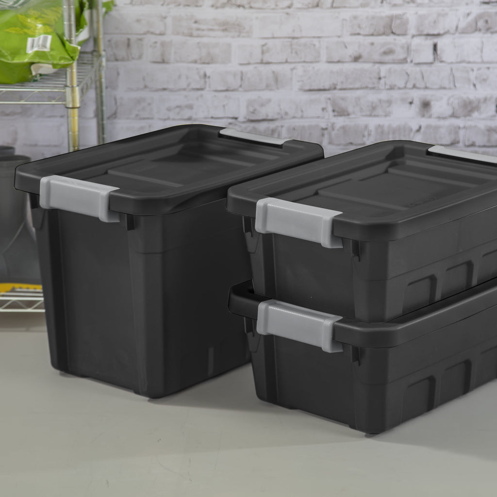 Sterilite 7.5 Gallon Stacker Tote - Durable Plastic Bin with Latch Lid, Black
