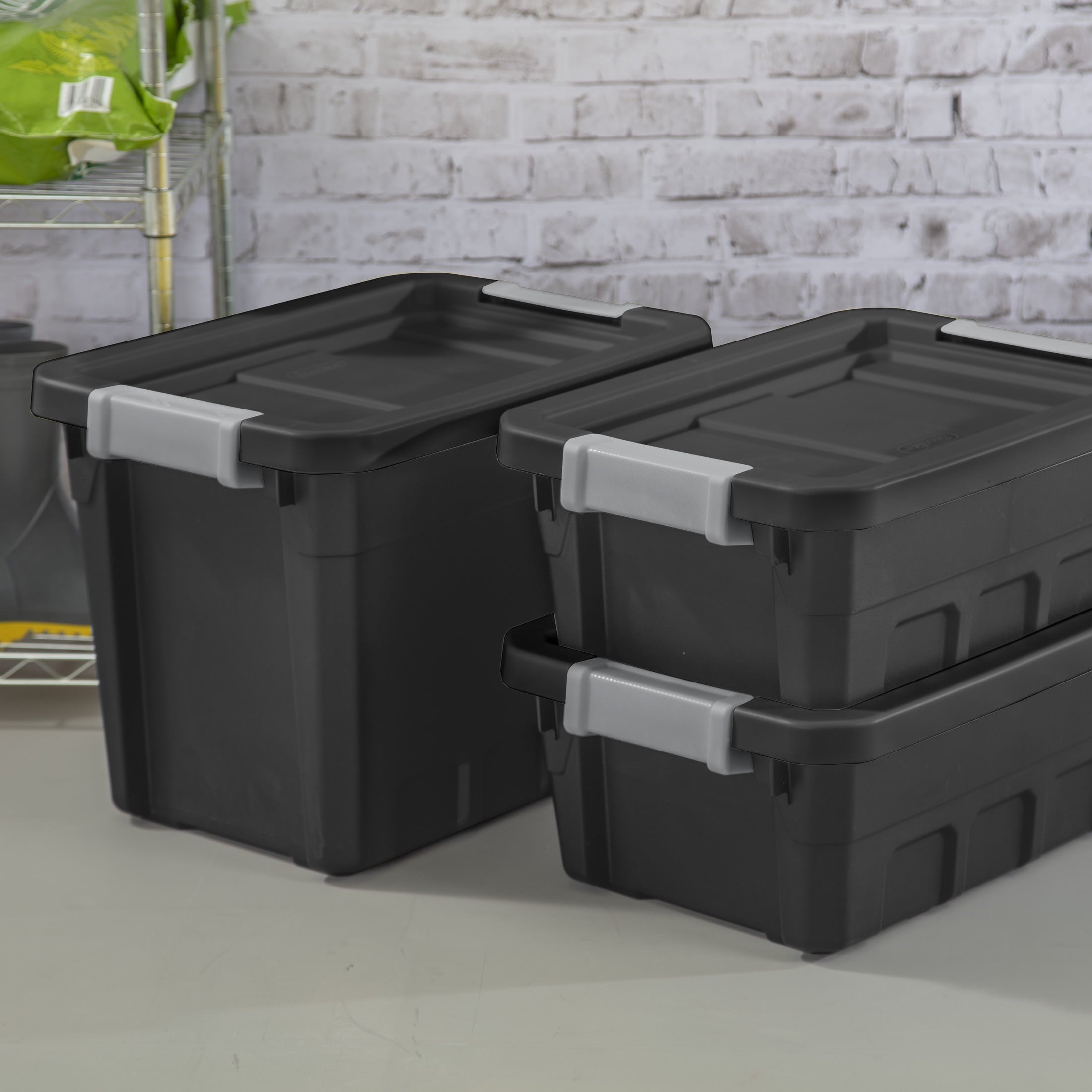Sterilite 7.5 Gallon Stacker Tote - Durable Plastic Bin with Latch Lid, Black