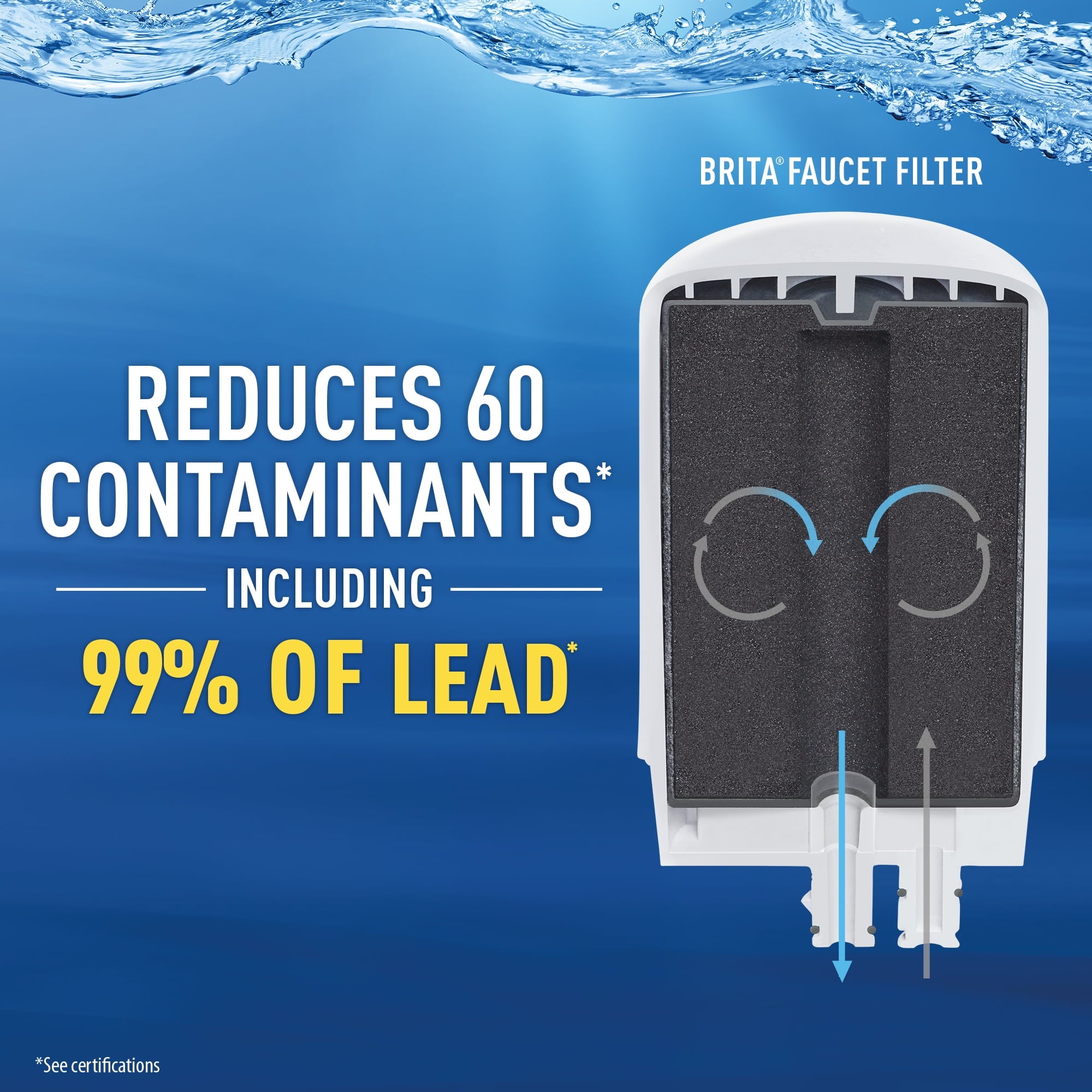 Brita Tap Water Filter - Water Filtration System Replacement Filters For Faucets, Reduces Lead, BPA Free Chrome, 1 Count