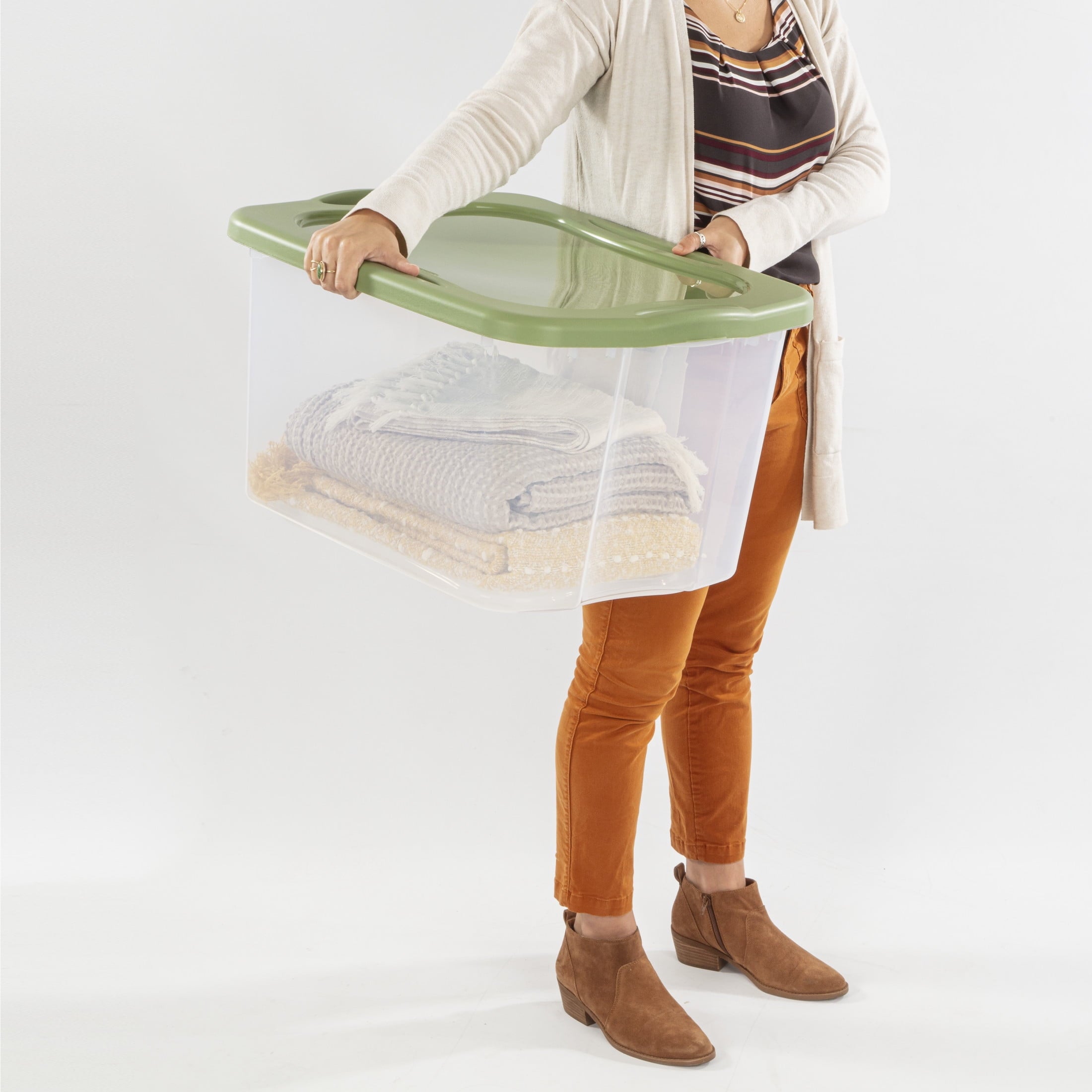 Sterilite EZ Carry 70 Quart Large Storage Bin - Clear Plastic Storage Container with Full-Grip Handles, Green - 2-Pack
