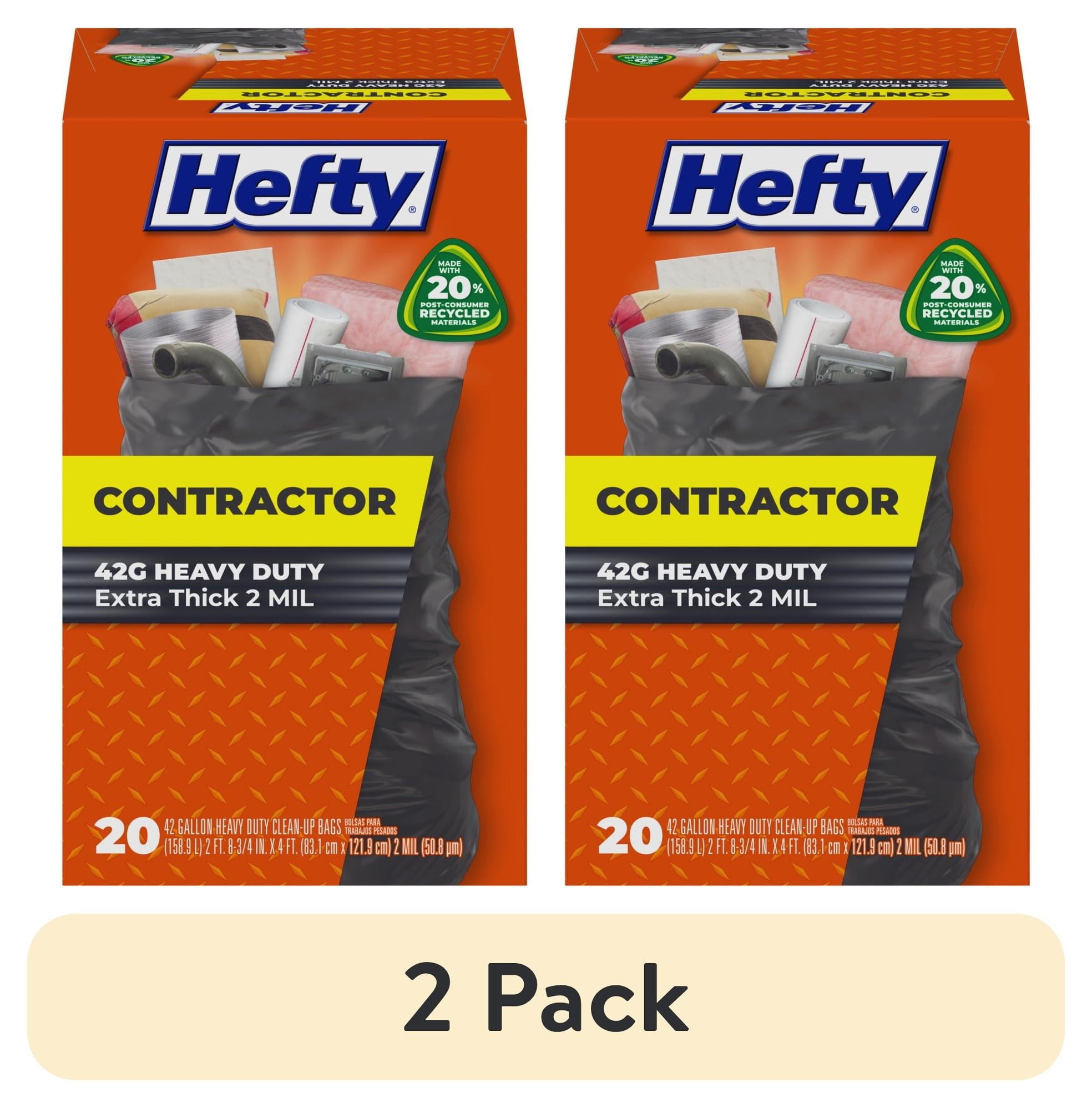 Hefty Heavy Duty Contractor Large Trash Bags - Made with 20% Post-Consumer Recycled Materials, 42 Gallon, 20 Count - 2-Pack
