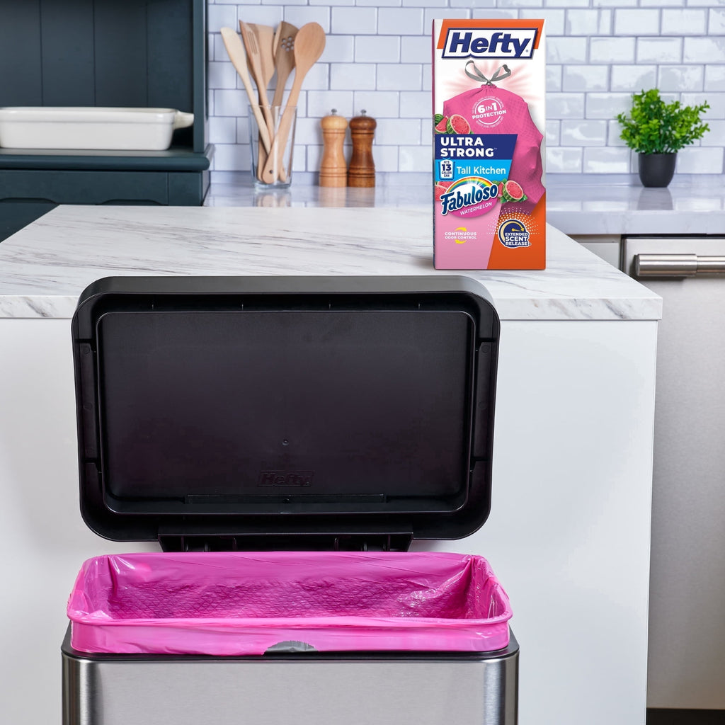 2 pack Hefty Ultra Strong 13 Gallon Trash Bags - Tall Kitchen Trash Bags, Pink, Fabuloso Watermelon Scent, 40 Bags