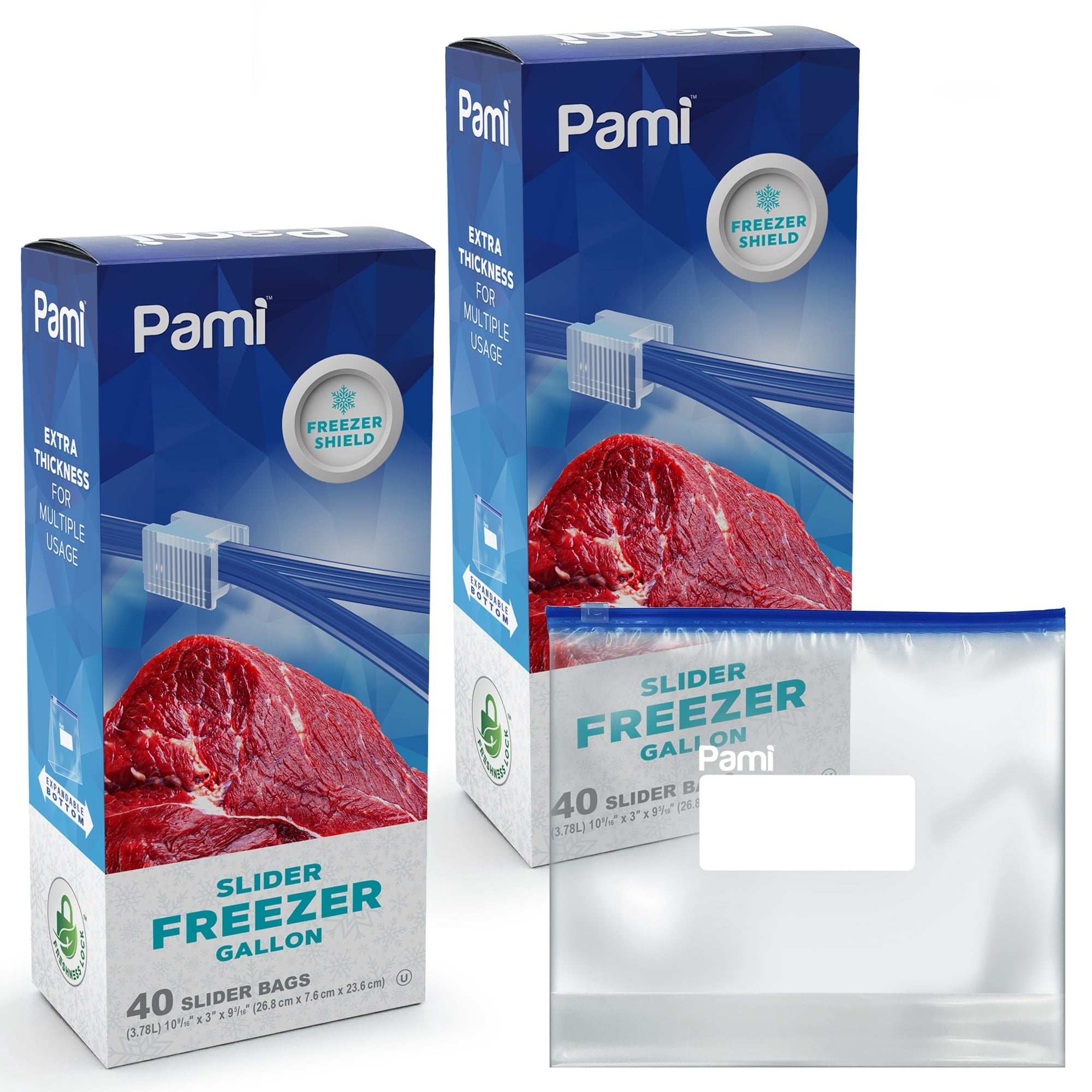 PAMI Food Storage Bag with Slider Zipper - 40 count Expandable Bottom Leakproof Plastic Gallon Ziploc Bags - 2-Pack