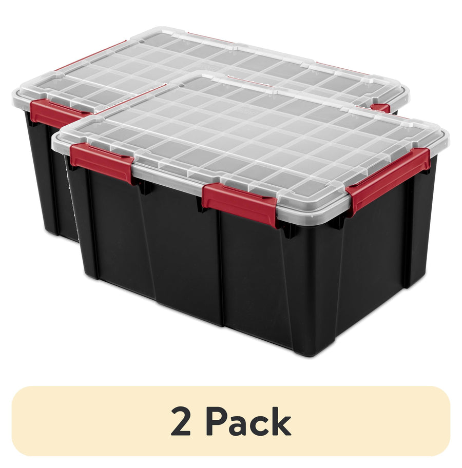 Sterilite Large Gasket Tote - 20 Gallon WaterProof Plastic Storage Bin with Lid, Gasket Seal and Durable Latches, Black - 2-Pack