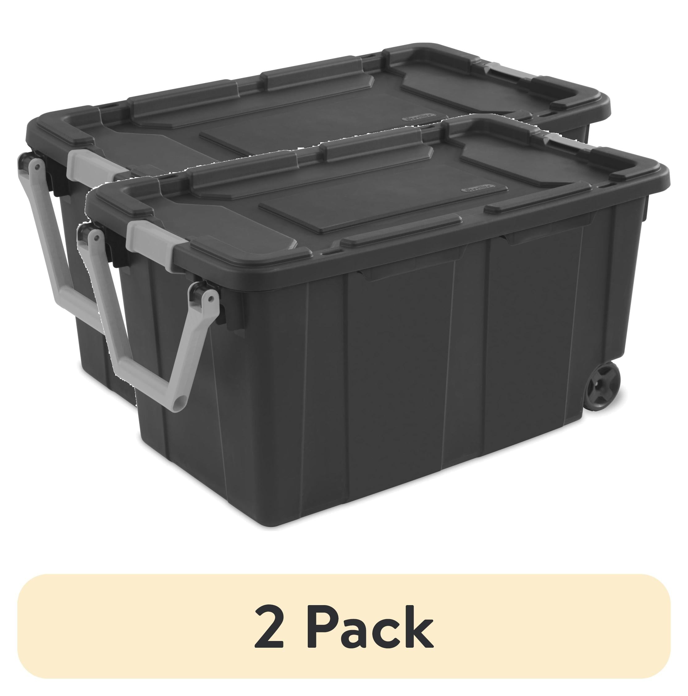 Sterilite Extra-Large Wheeled Industrial Storage Bin - 40 Gallon Durable Plastic Storage Tote with Latching Lid and Pull Handle, Dark Gray - 2-Pack