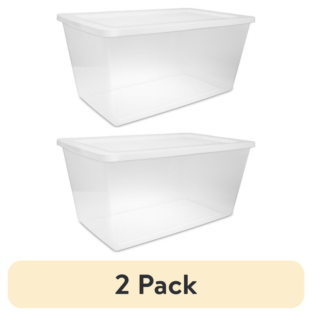 Sterilite 90 Quart Large Storage Bin - Clear Plastic Storage Container with Snap-On Lid, White - 2-Pack