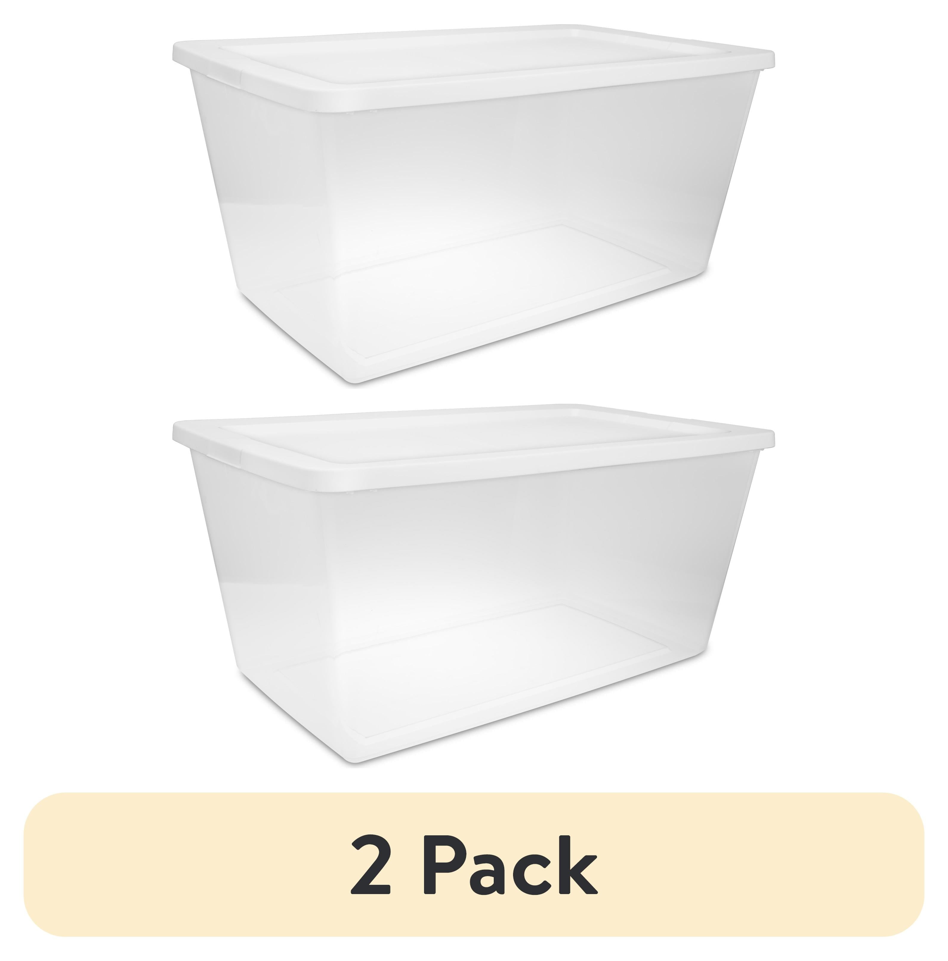 Sterilite 90 Quart Large Storage Bin - Clear Plastic Storage Container with Snap-On Lid, White - 2-Pack