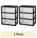 Sterilite Wide 3 Drawer Tower - Plastic Storage Organizer with Removable Clear Bins, Easy Assembly, No Tools Needed, Black - 2-Pack