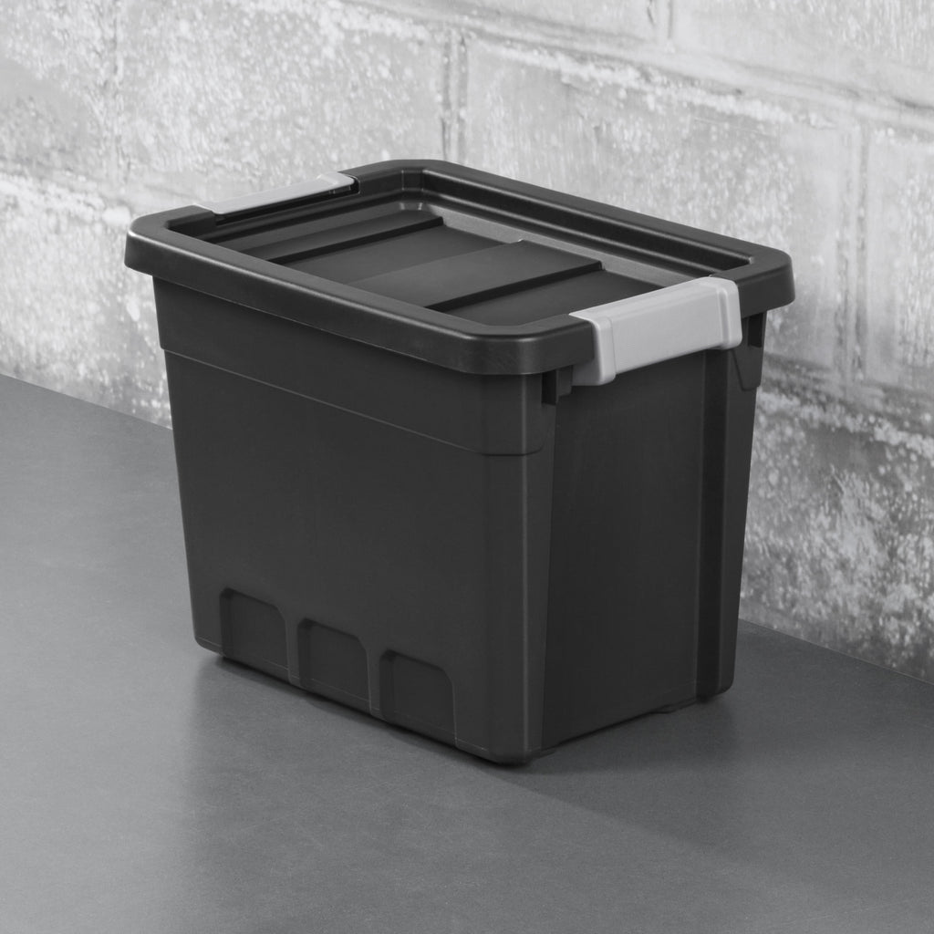 Sterilite 7.5 Gallon Stacker Tote - Durable Plastic Bin with Latch Lid, Black