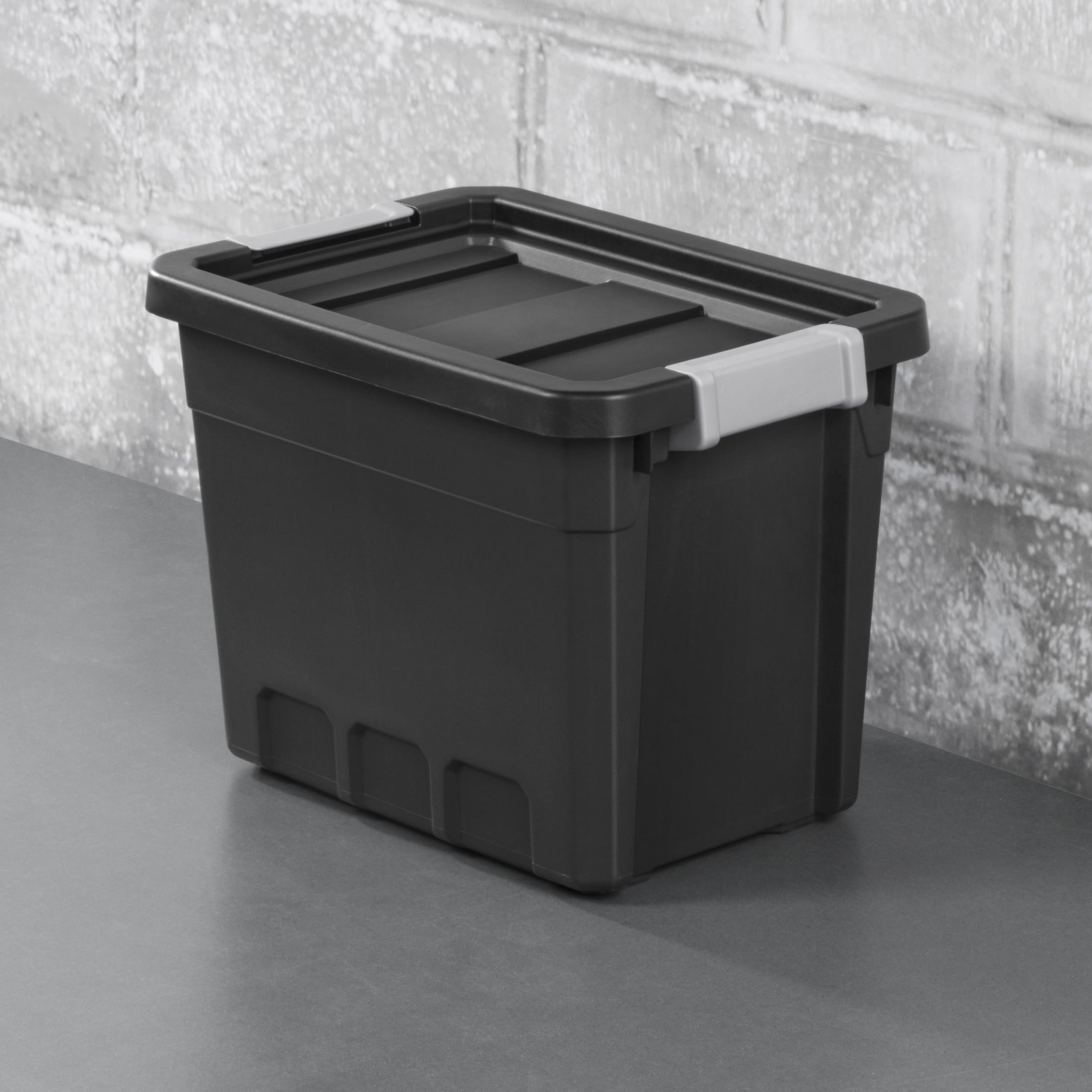 Sterilite 7.5 Gallon Stacker Tote - Durable Plastic Bin with Latch Lid, Black