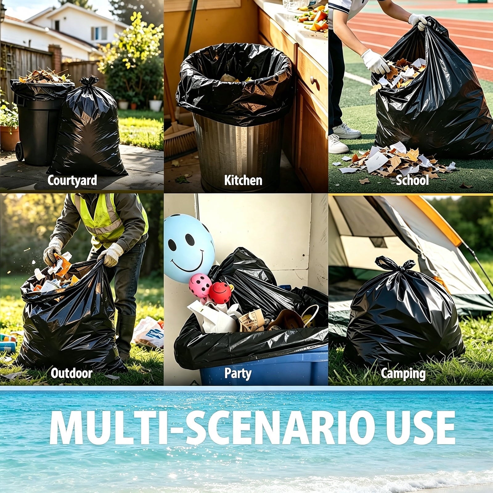 Lamosi 55 Gallon Trash Bags (50 Count) - Black Outdoor Garbage Bags for Waste, Lawn and Leaf, 1.5 Mil