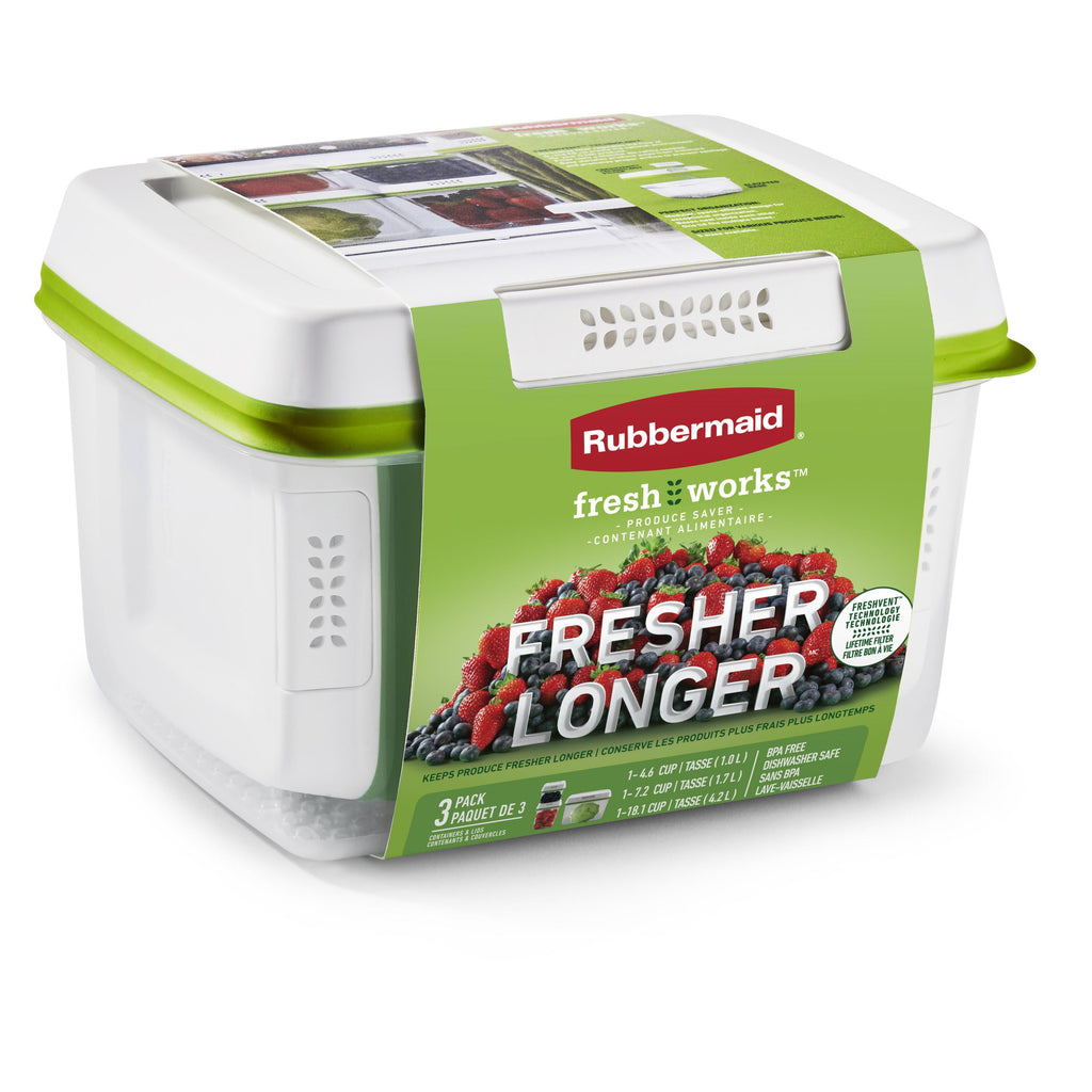 Rubbermaid FreshWorks Produce Saver - Medium and Large Produce Plastic Storage Containers, 6-Piece Set