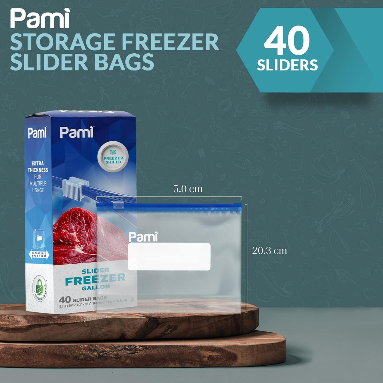 PAMI Food Storage Bag with Slider Zipper - 40 count Expandable Bottom Leakproof Plastic Gallon Ziploc Bags - 2-Pack