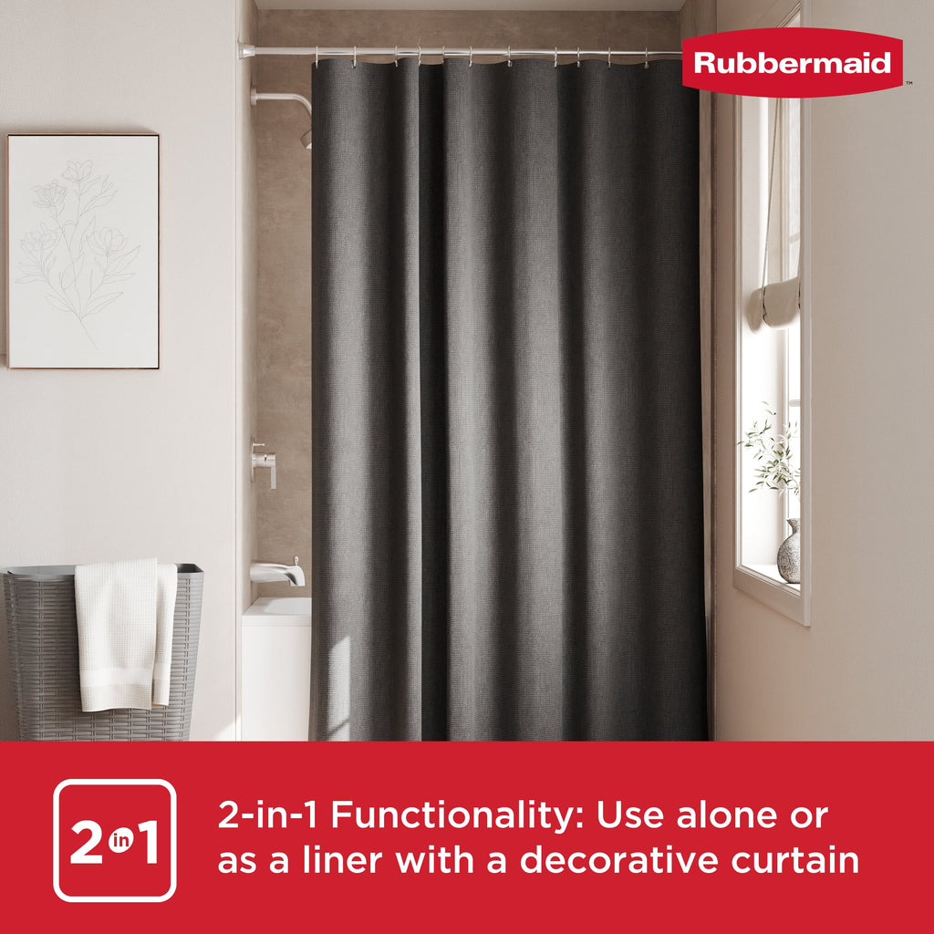 Rubbermaid Black Waterproof Fabric Shower Liner - 70" x 72"