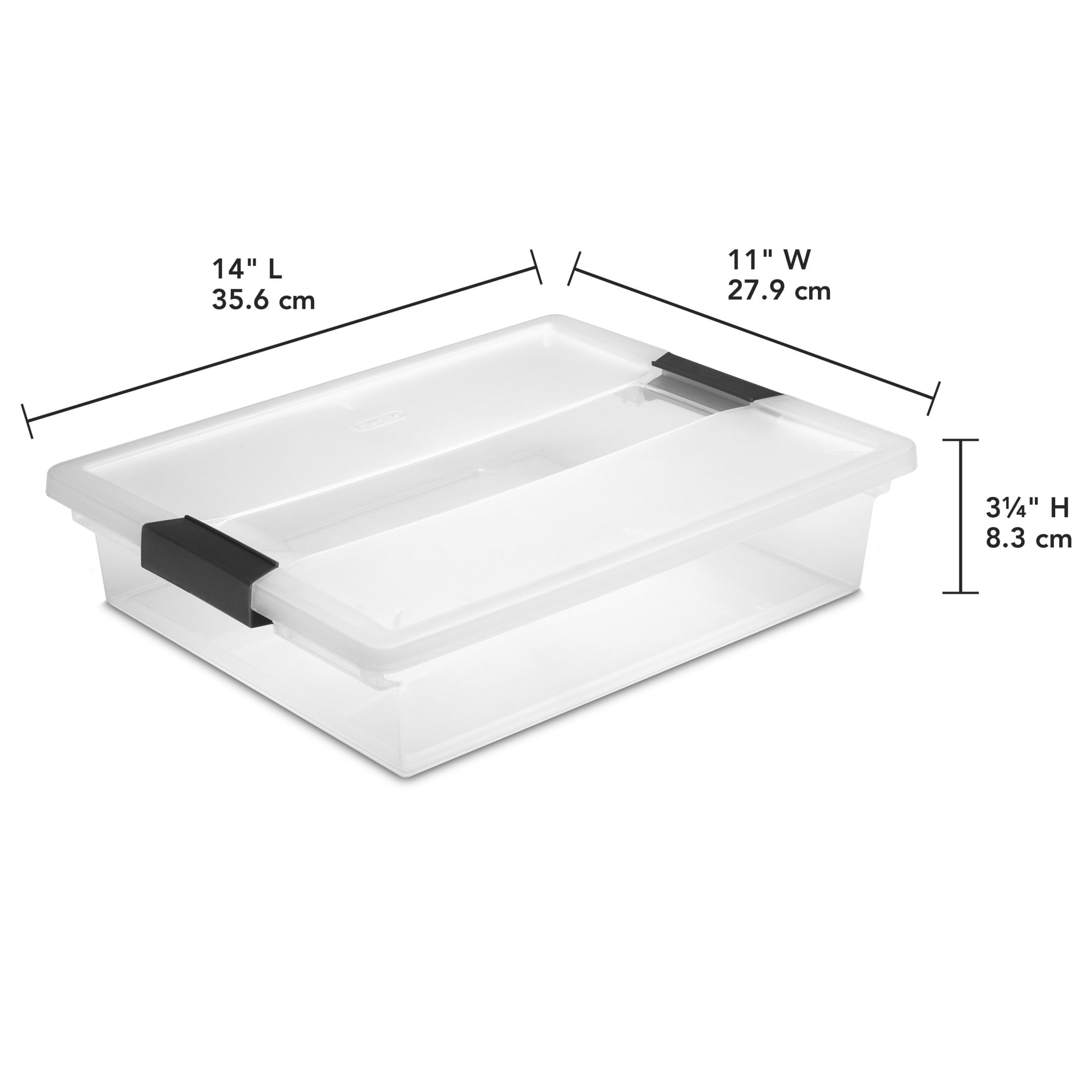 Sterilite Large Clip Box - Clear Plastic Storage Bin with Latching Lid, Fits Letter-Size Paper, Black Latches