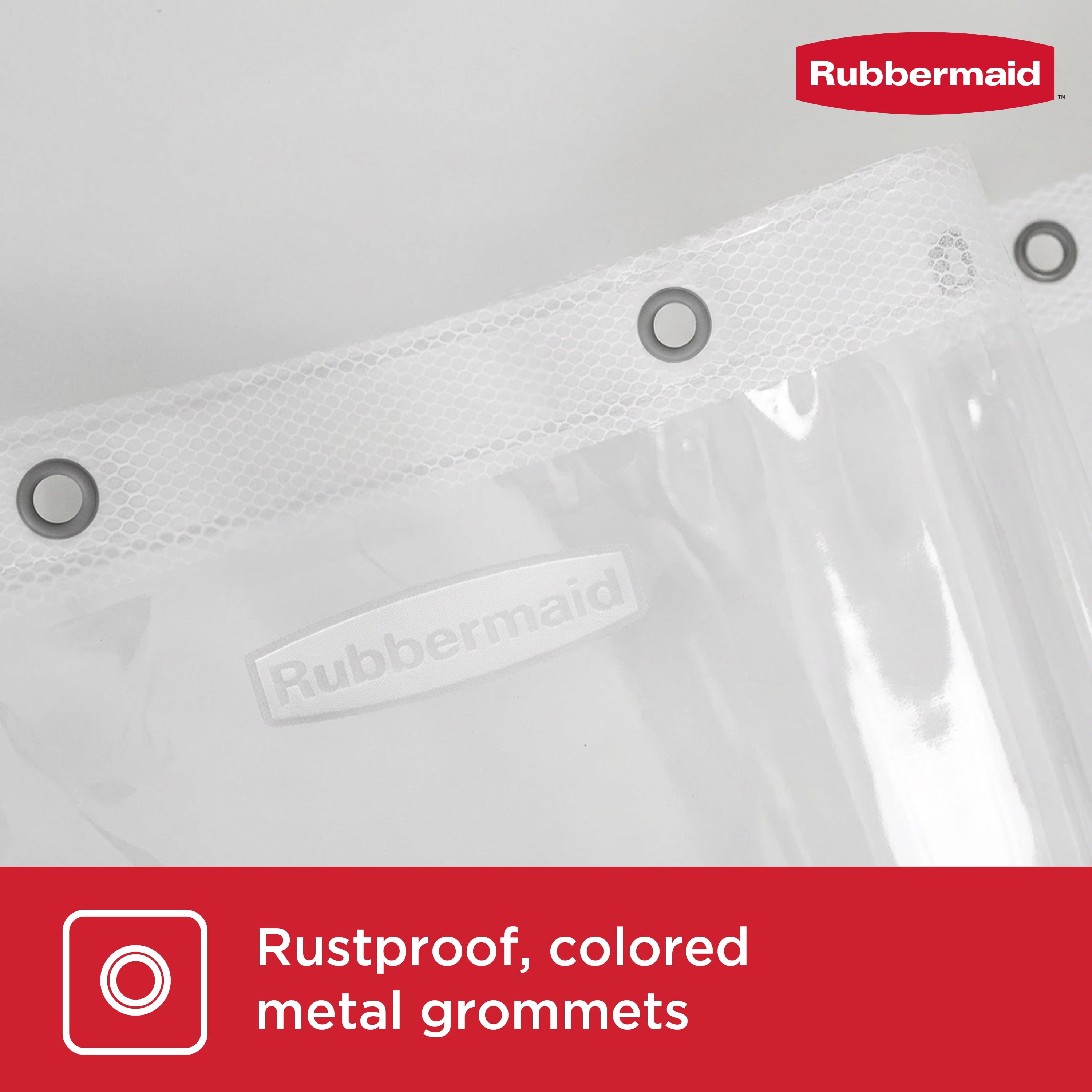 Rubbermaid Clear Heavyweight Waterproof PEVA Shower Curtain Liner with Storage Pockets - BPA-Free, 70 x 72 Inches