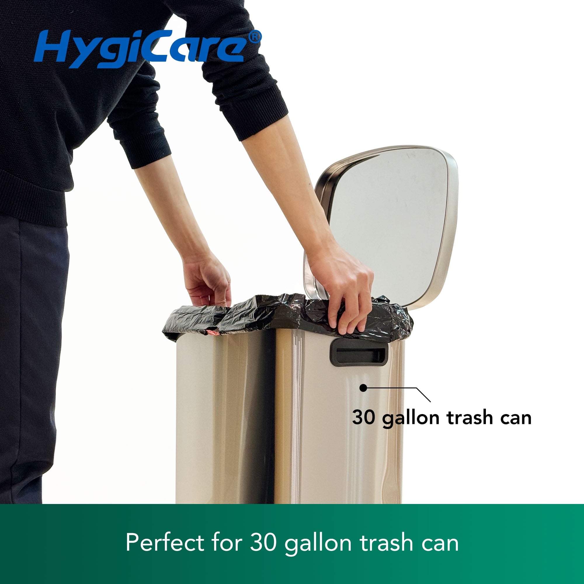 HygiCare 30 Gallon Drawstring Trash Bags - 120 Count, Super Strong, Leakproof, Unscented