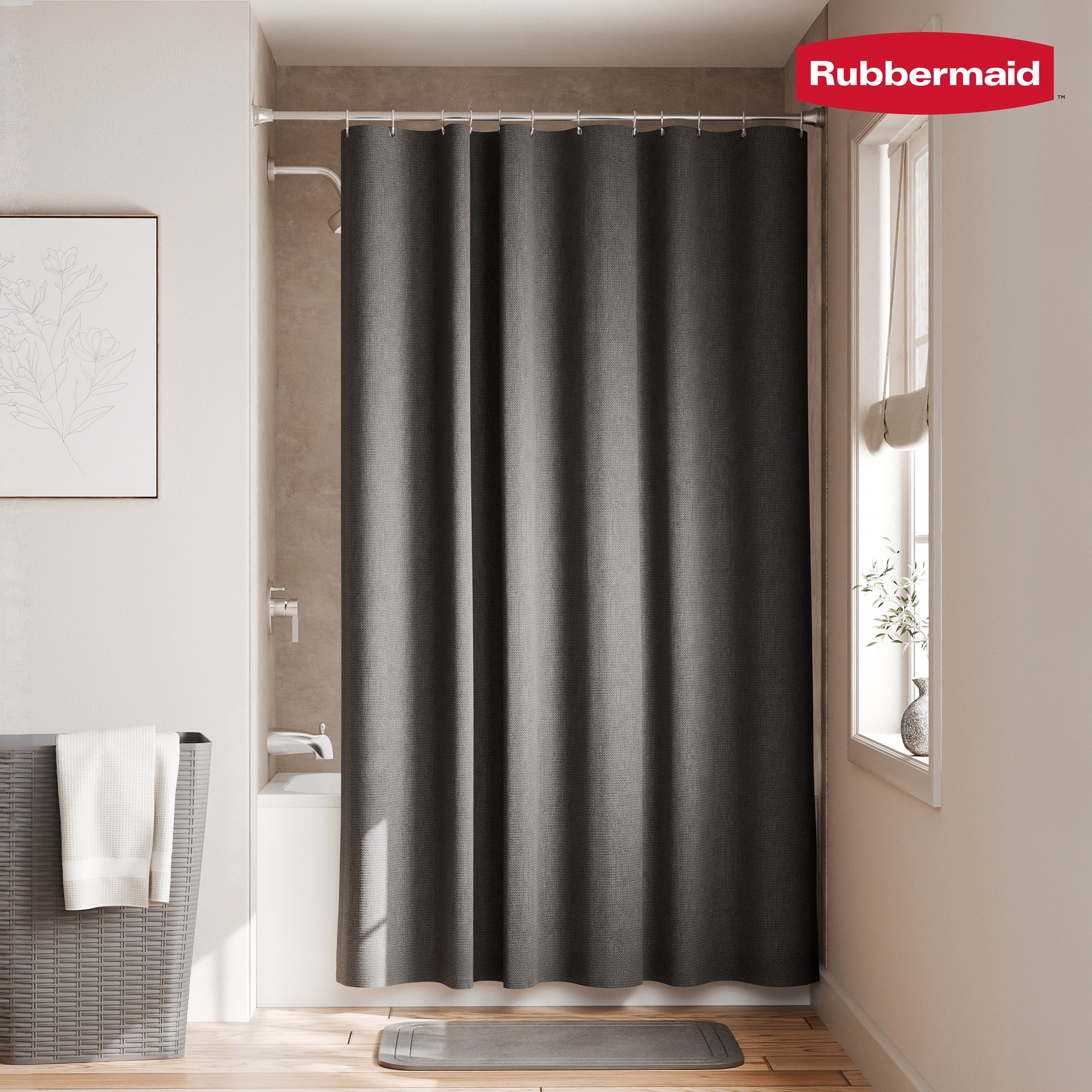 Rubbermaid Black Waterproof Fabric Shower Liner - 70" x 72"
