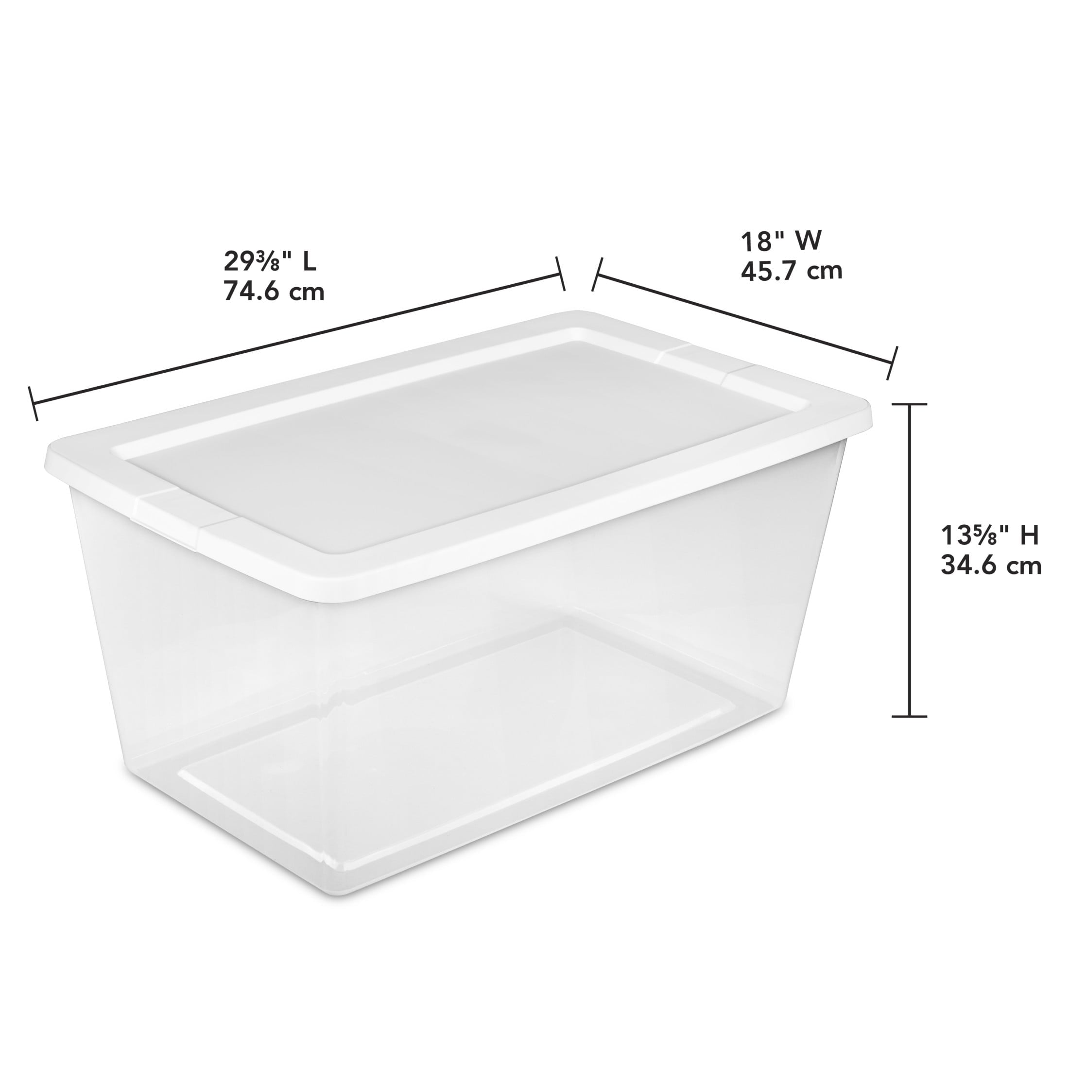 Sterilite 90 Quart Large Storage Bin - Clear Plastic Storage Container with Snap-On Lid, White