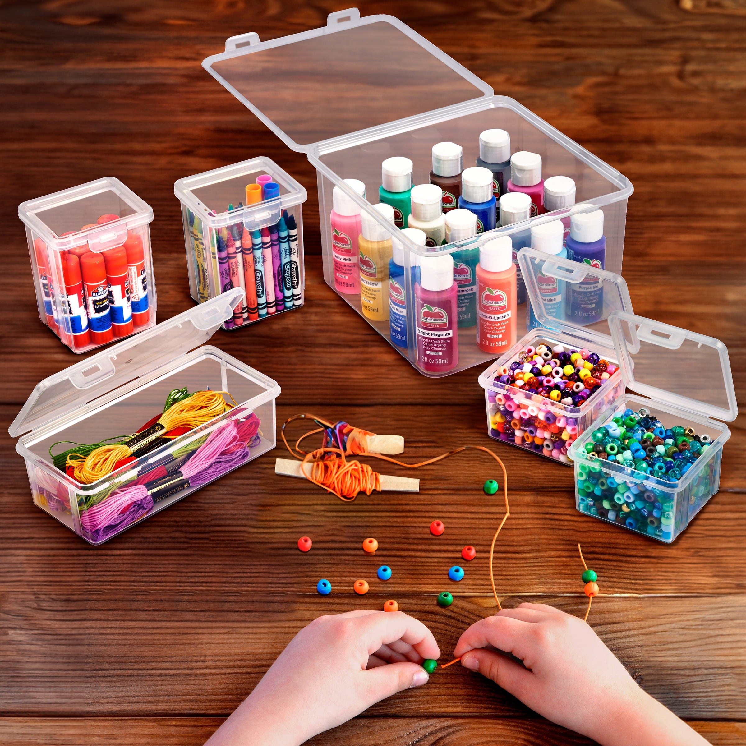 Sorbus 6-Piece Art Supply Storage Organizer - Stackable Plastic Bins with Hinged Lids