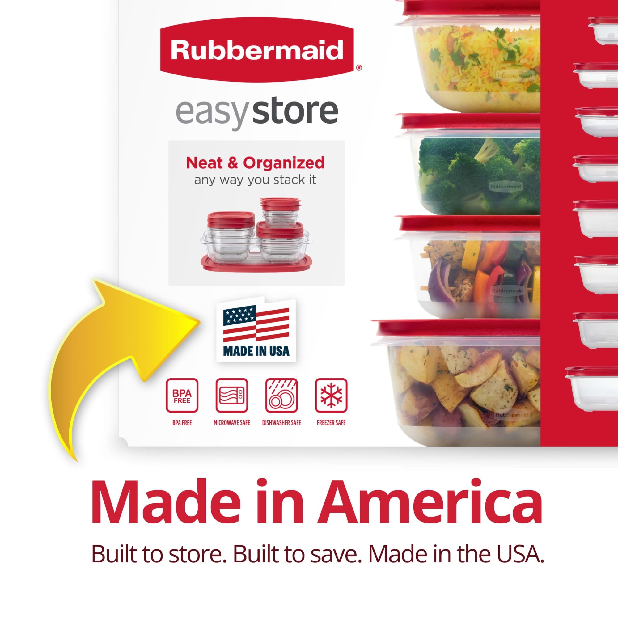 Rubbermaid EasyStore Medium Rectangle Containers - 18-Piece Set, Food Storage Containers, Food Storage Containers with Lids