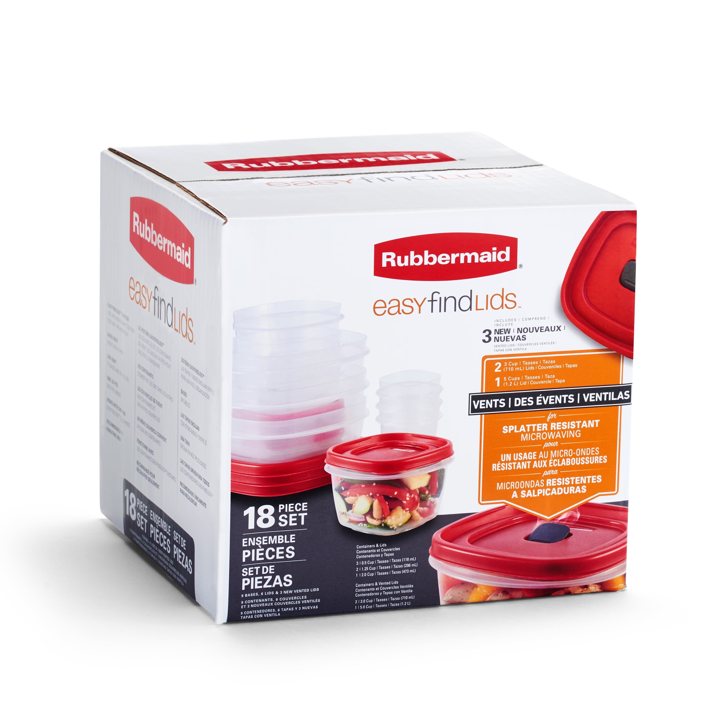 Rubbermaid Easy Find Vented Lids Food Storage Containers - 18-Piece Set, Racer Red