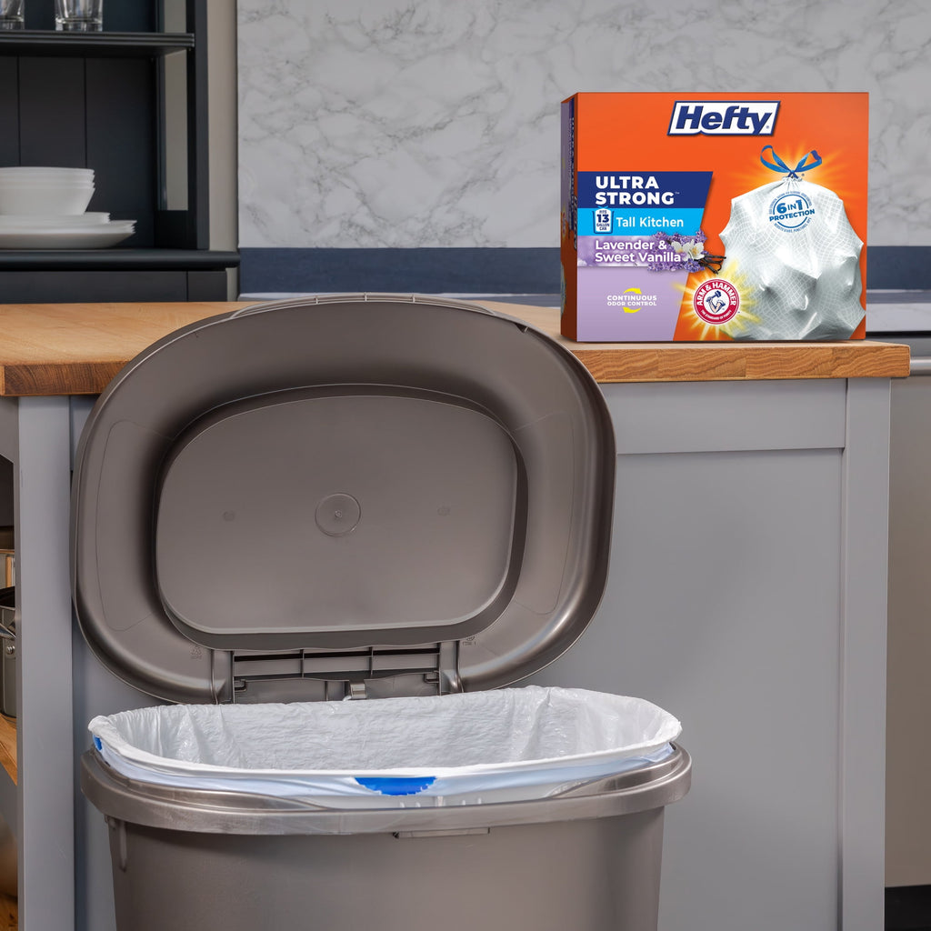 Hefty Ultra Strong 13 Gallon Trash Bags - Tall Kitchen Trash Bags, White, Lavender and Sweet Vanilla Scent, 110 Bags