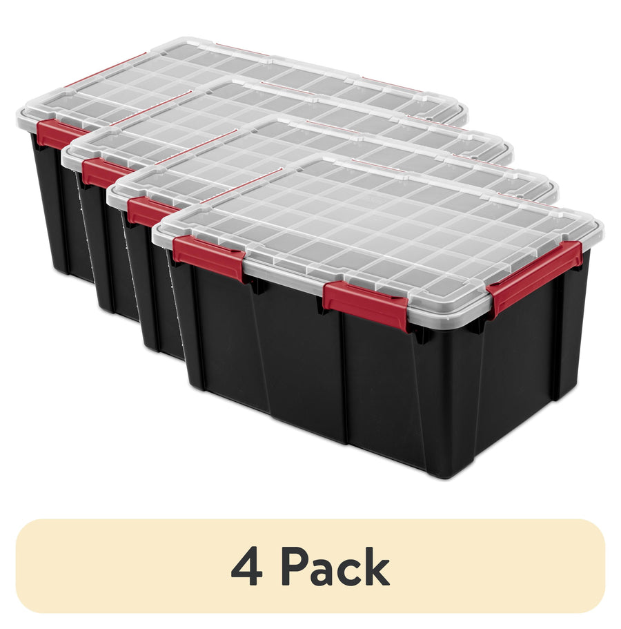 Sterilite Large Gasket Tote - 20 Gallon WaterProof Plastic Storage Bin with Lid, Gasket Seal and Durable Latches, Black - 4-Pack