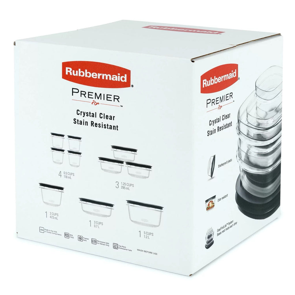 Rubbermaid Premier 20-Piece Food Storage Container Set with Easy Find Lids - Plastic, Gray