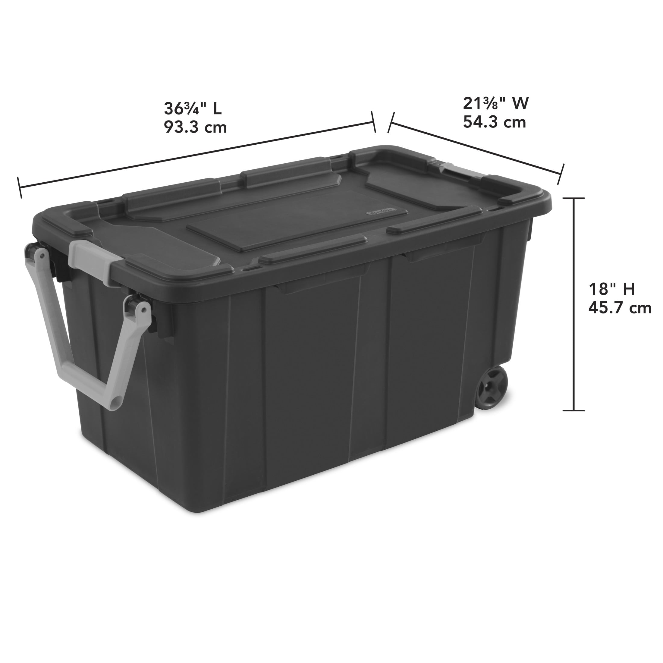 Sterilite Extra-Large Wheeled Industrial Storage Bin - 40 Gallon Durable Plastic Storage Tote with Latching Lid and Pull Handle, Dark Gray - 2-Pack