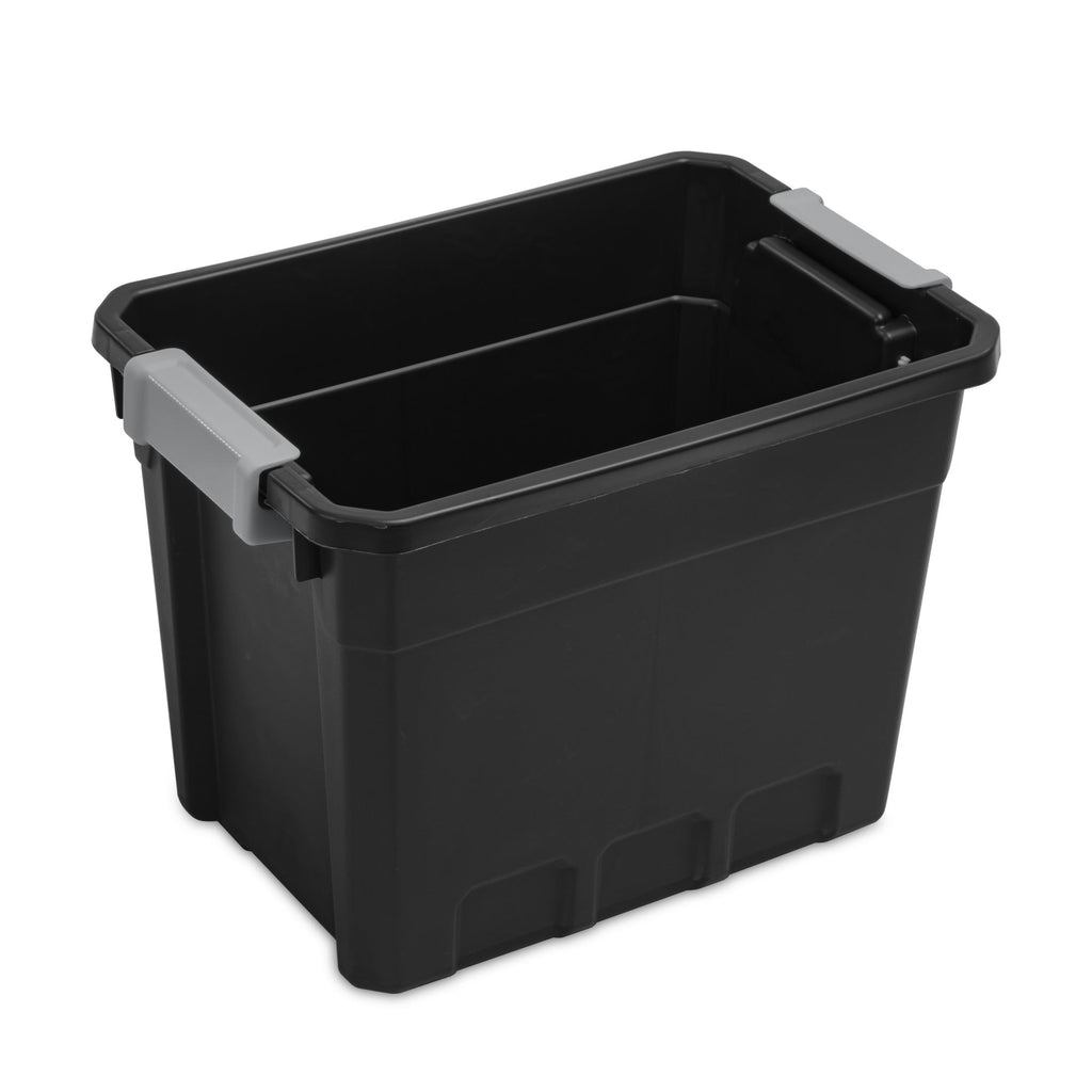 Sterilite 7.5 Gallon Stacker Tote - Durable Plastic Bin with Latch Lid, Black