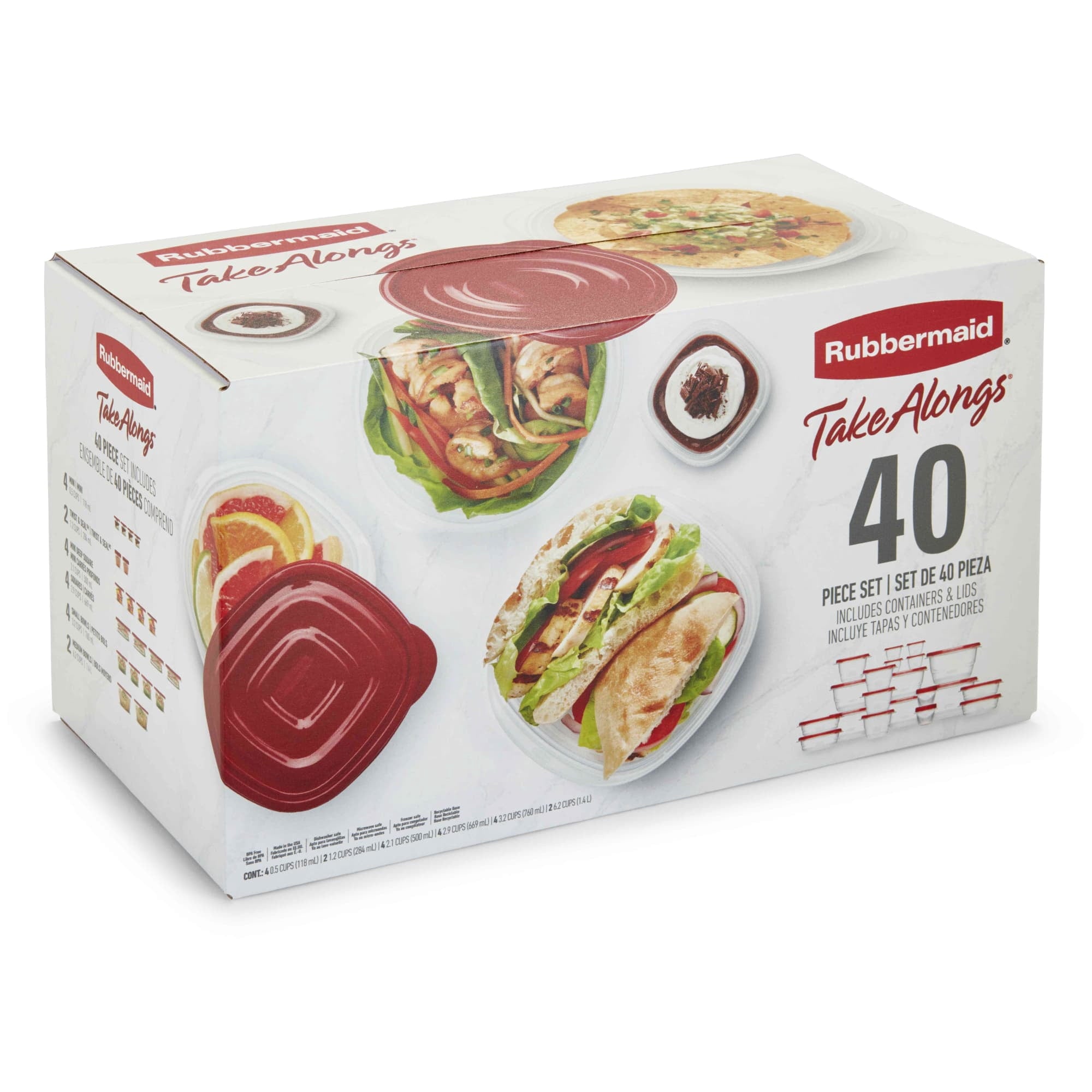 Rubbermaid TakeAlongs 40 Piece Food Storage Set - Red, Total of 12.6 Qts - 2-Pack