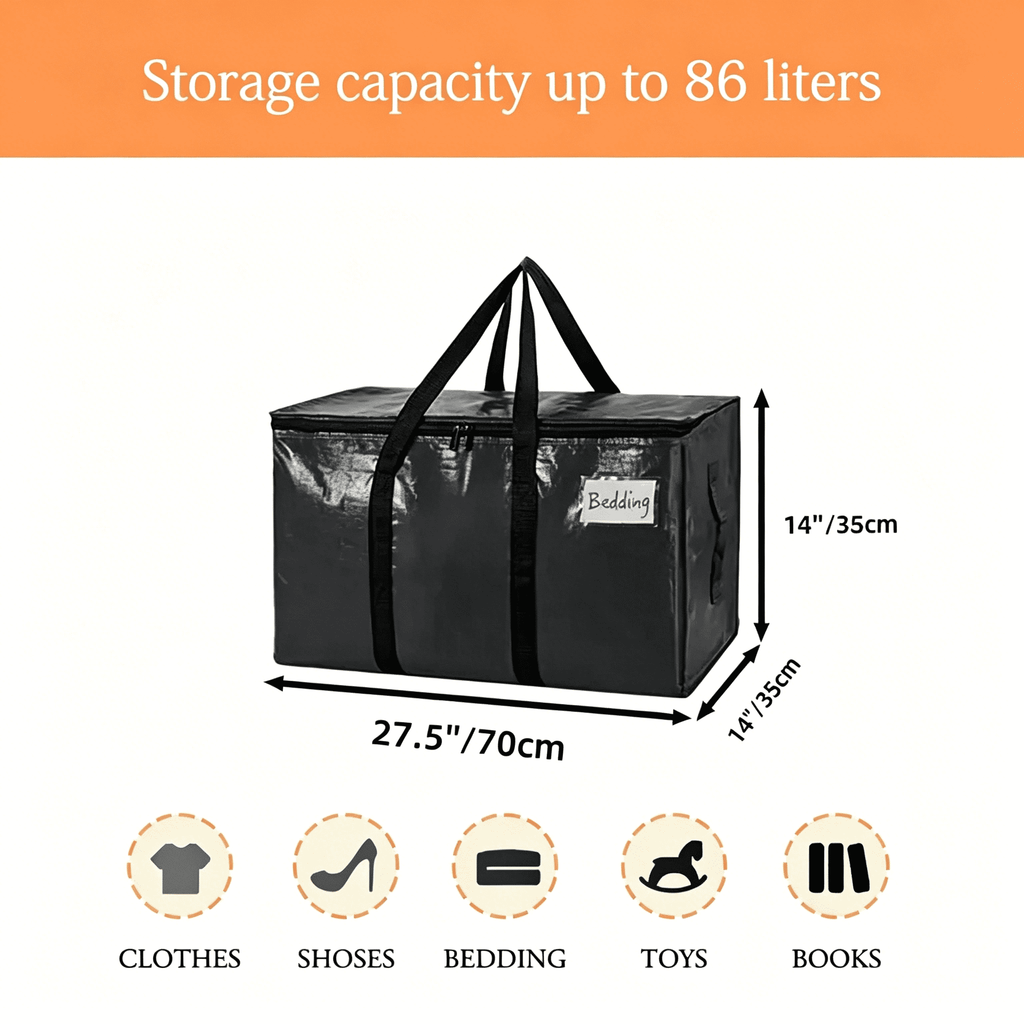 3 Pack Black Storage Tote Bags - Heavy Duty Moving Bag with Handles, Large Storage Tote for Moving, Back to School Beds Storage Bin Alternative