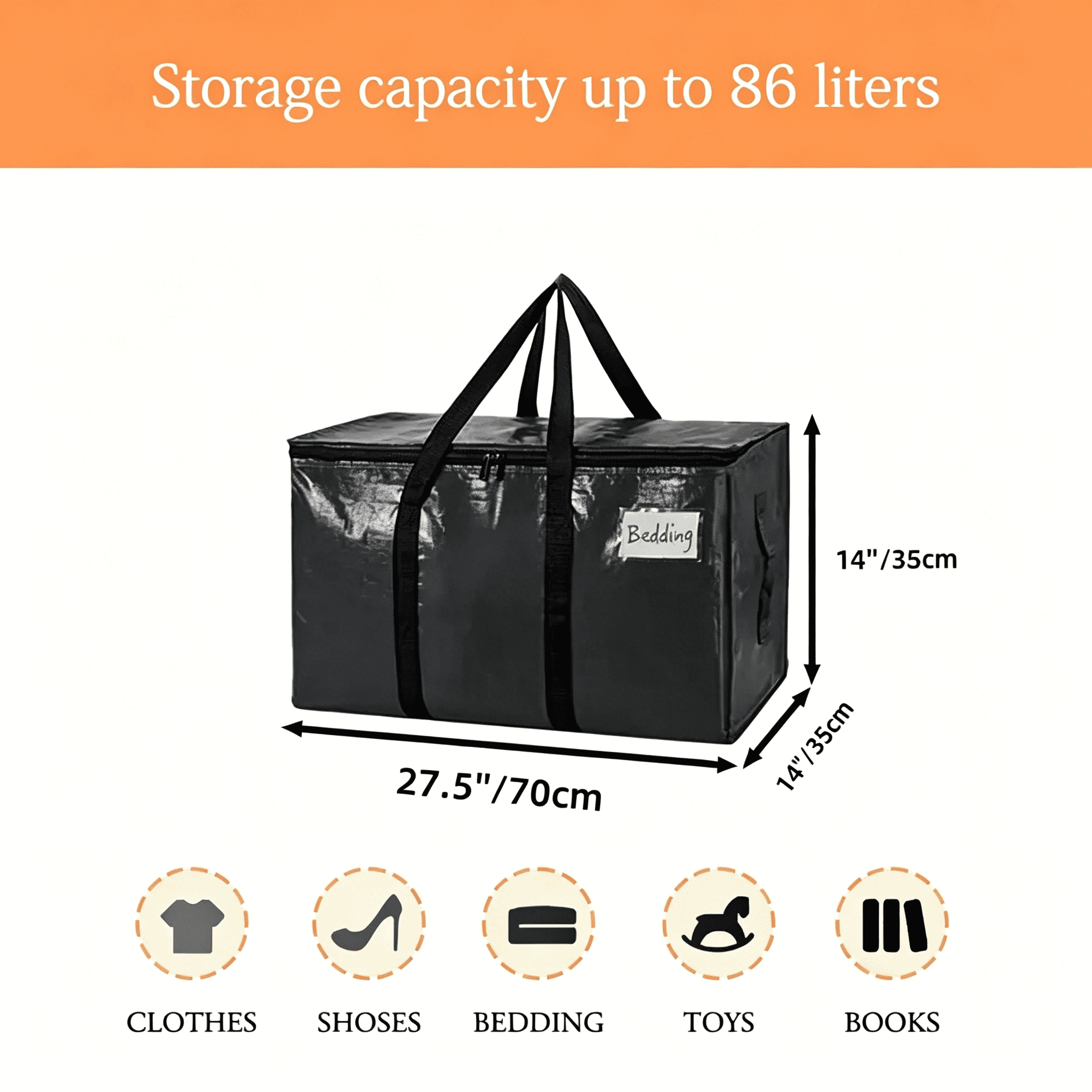 3 Pack Black Storage Tote Bags - Heavy Duty Moving Bag with Handles, Large Storage Tote for Moving, Back to School Beds Storage Bin Alternative