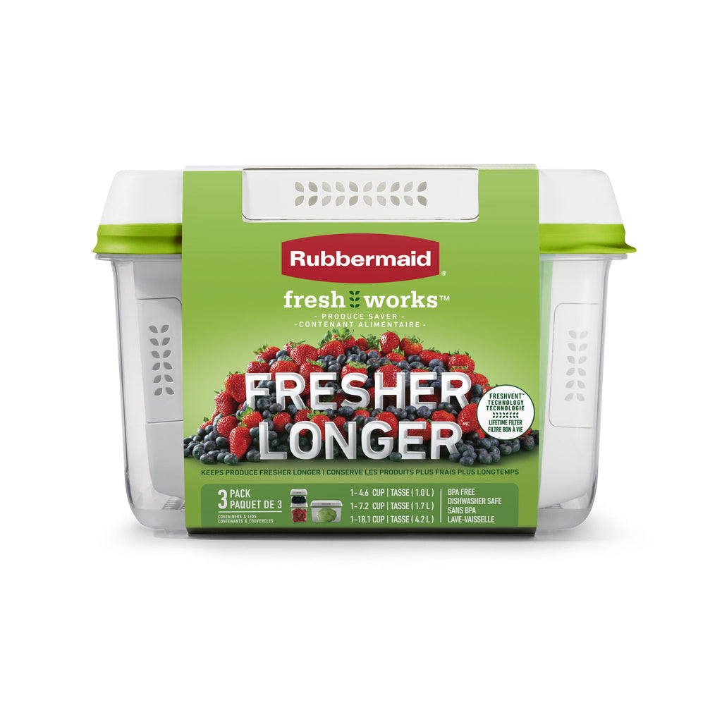 Rubbermaid FreshWorks Produce Saver - Medium and Large Produce Plastic Storage Containers, 6-Piece Set