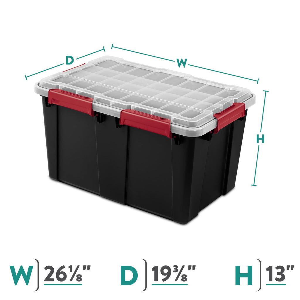 Sterilite Large Gasket Tote - 20 Gallon WaterProof Plastic Storage Bin with Lid, Gasket Seal and Durable Latches, Black - 4-Pack