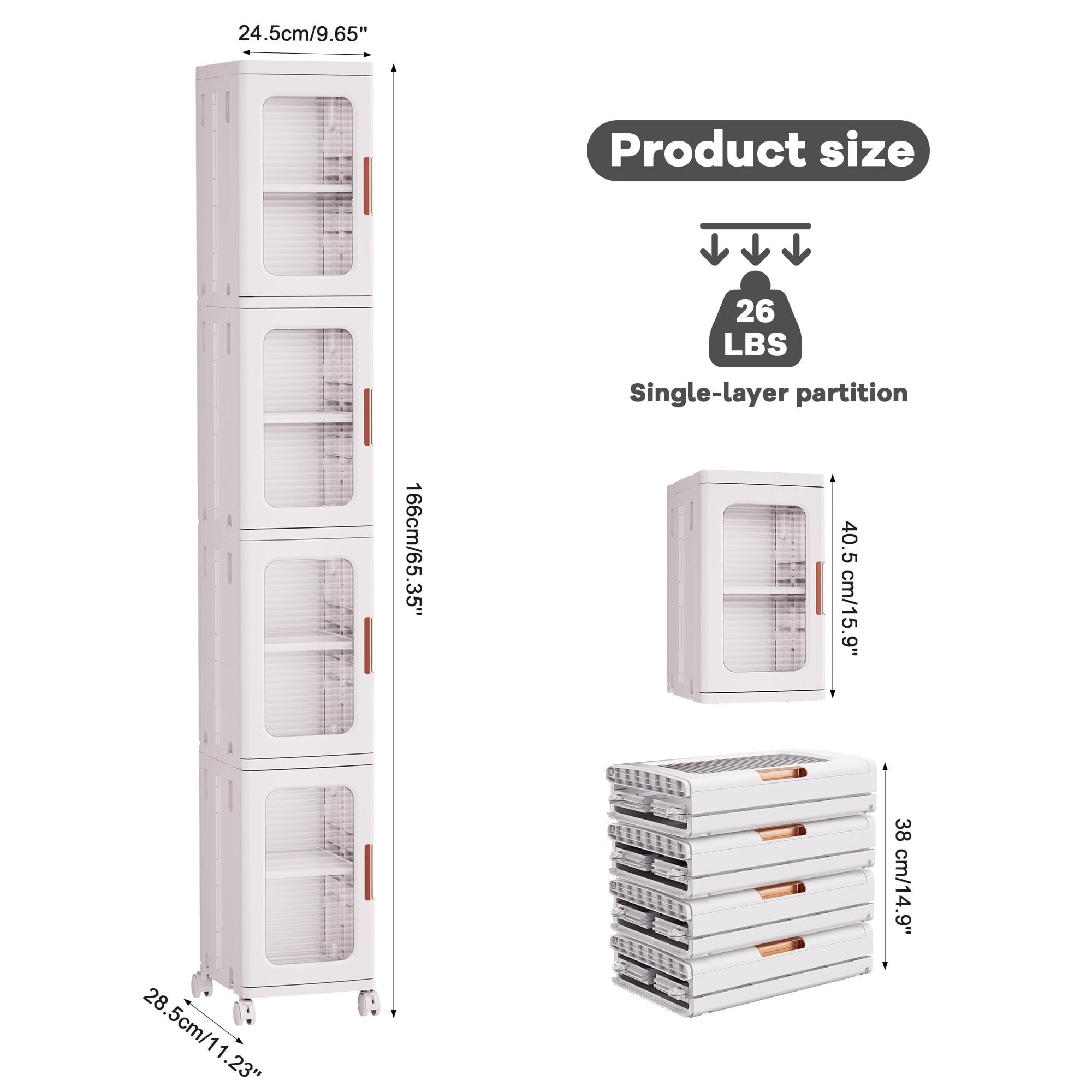 Avaloomia Home 4 Tier Stackable Storage Bins with Lids and Wheels - 108QT Folding Storage Cabinets Plastic Closet Organizer and Storage for Bathroom Living Room Office, White