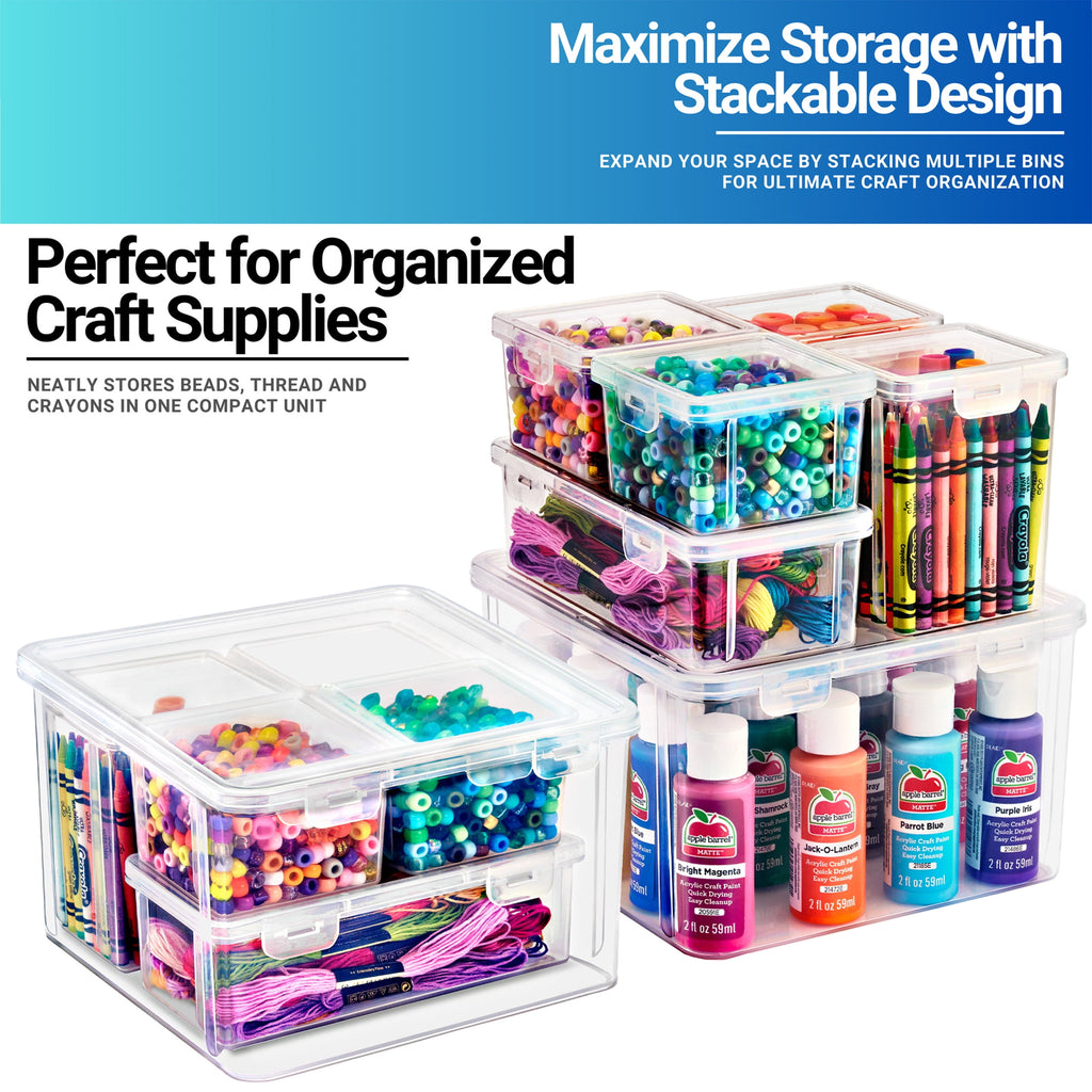 Sorbus 6-Piece Art Supply Storage Organizer - Stackable Plastic Bins with Hinged Lids