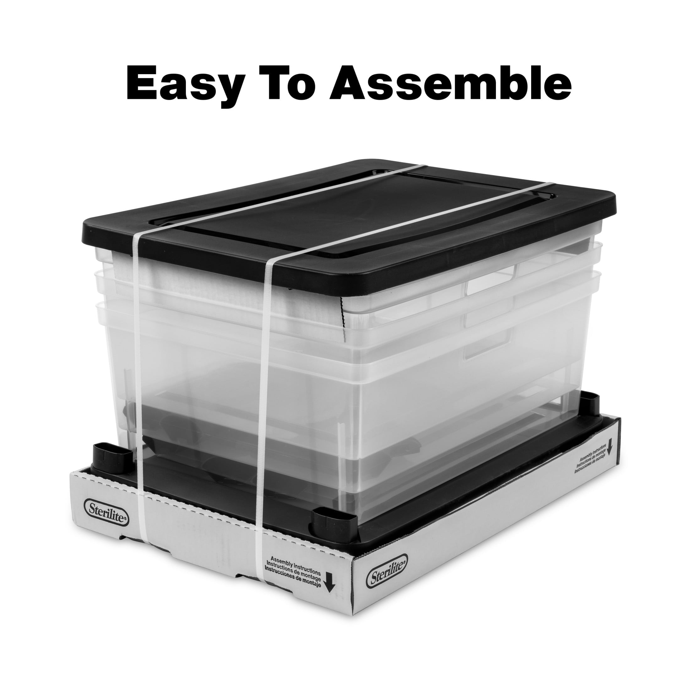 Sterilite Wide 3 Drawer Tower - Plastic Storage Organizer with Removable Clear Bins, Easy Assembly, No Tools Needed, Black - 2-Pack