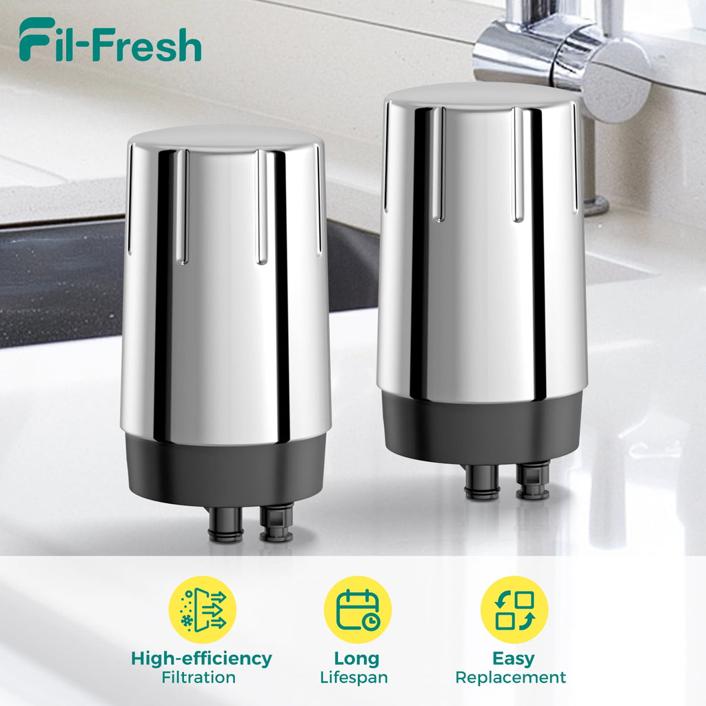 Fil-fresh 2-Pack Faucet Water Filter Replacement for Brita Faucet Filter Systems - Longlast Sink Faucet Filter, Reduce Chlorine and Lead, Chrome