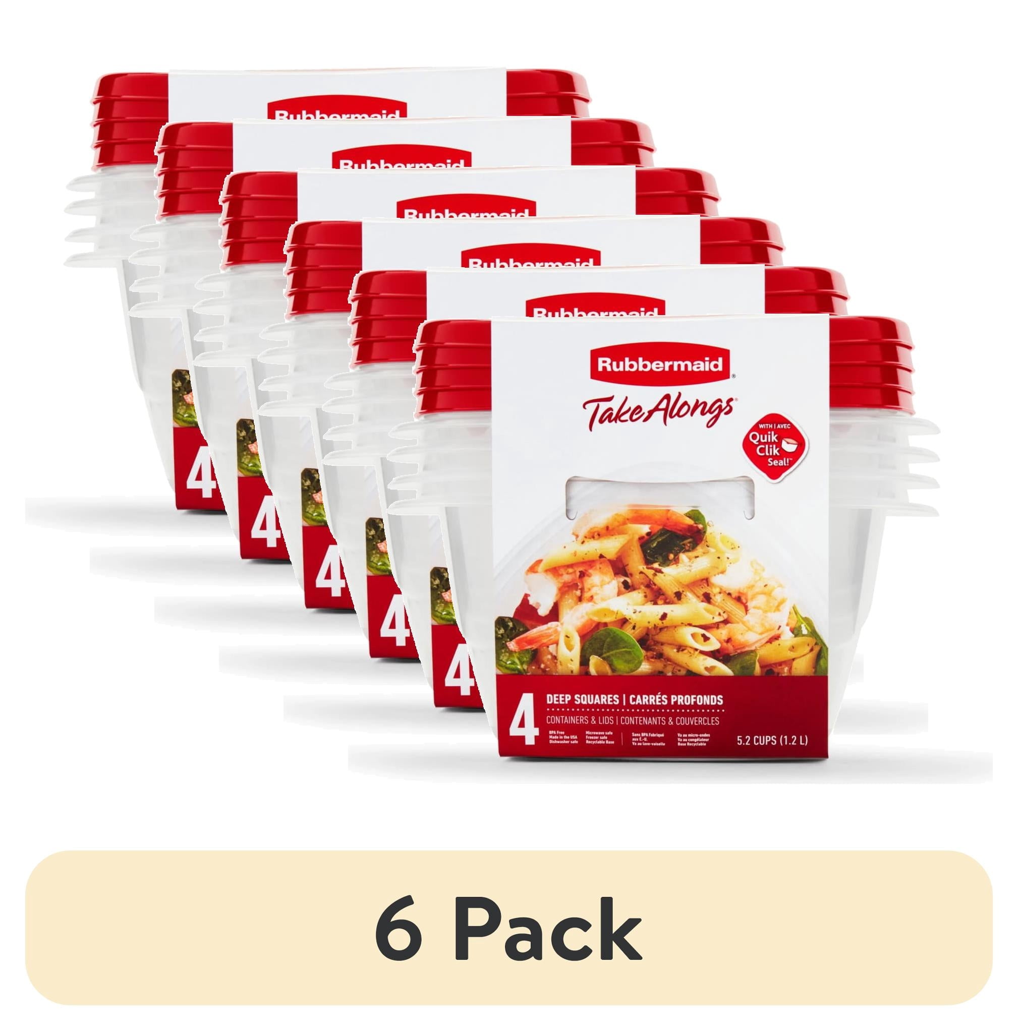 Rubbermaid TakeAlongs 5.2-Cup Deep Square Food Storage Containers - Ruby Red, 4 pack - 6-Pack