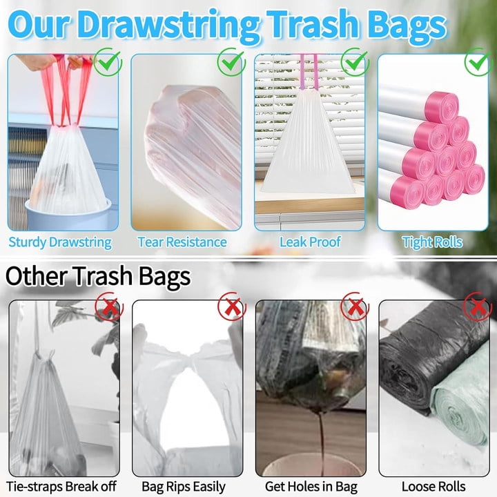 8 Gallon Trash Bags Rose Scented (110 Count) - Tall Kitchen Drawstring Garbage Bags, 6-8 Gallon Garbage Bags (White)