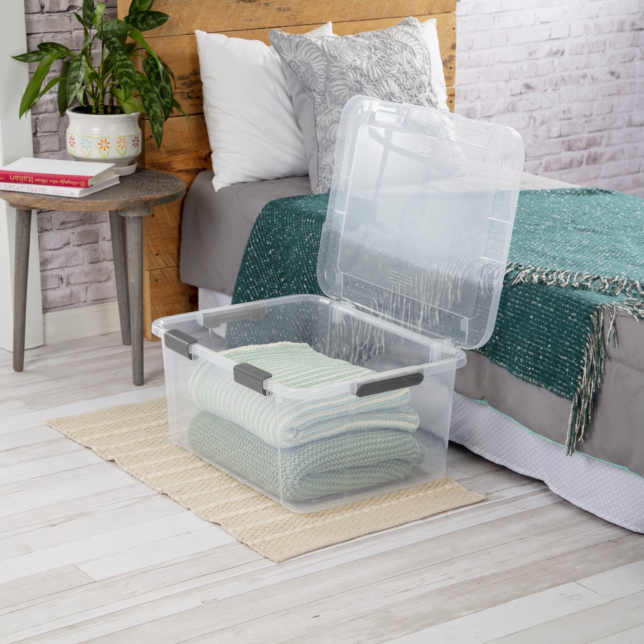 Sterilite 60 Quart HingeLID Clear Storage Bin with Latch Lid and Comfort Grip - Dark Gray, 6 Pack
