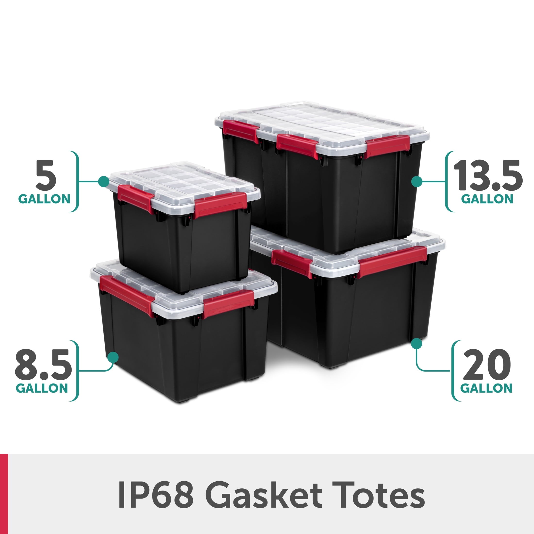 Sterilite Large Gasket Tote - 20 Gallon WaterProof Plastic Storage Bin with Lid, Gasket Seal and Durable Latches, Black