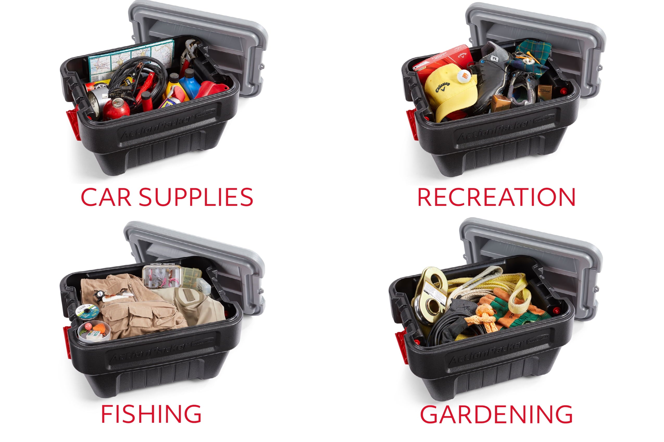 Rubbermaid 8 Gallon Action Packer Storage Bin - Heavy Duty Plastic, Lockable, Black, Included Lid - 2-Pack